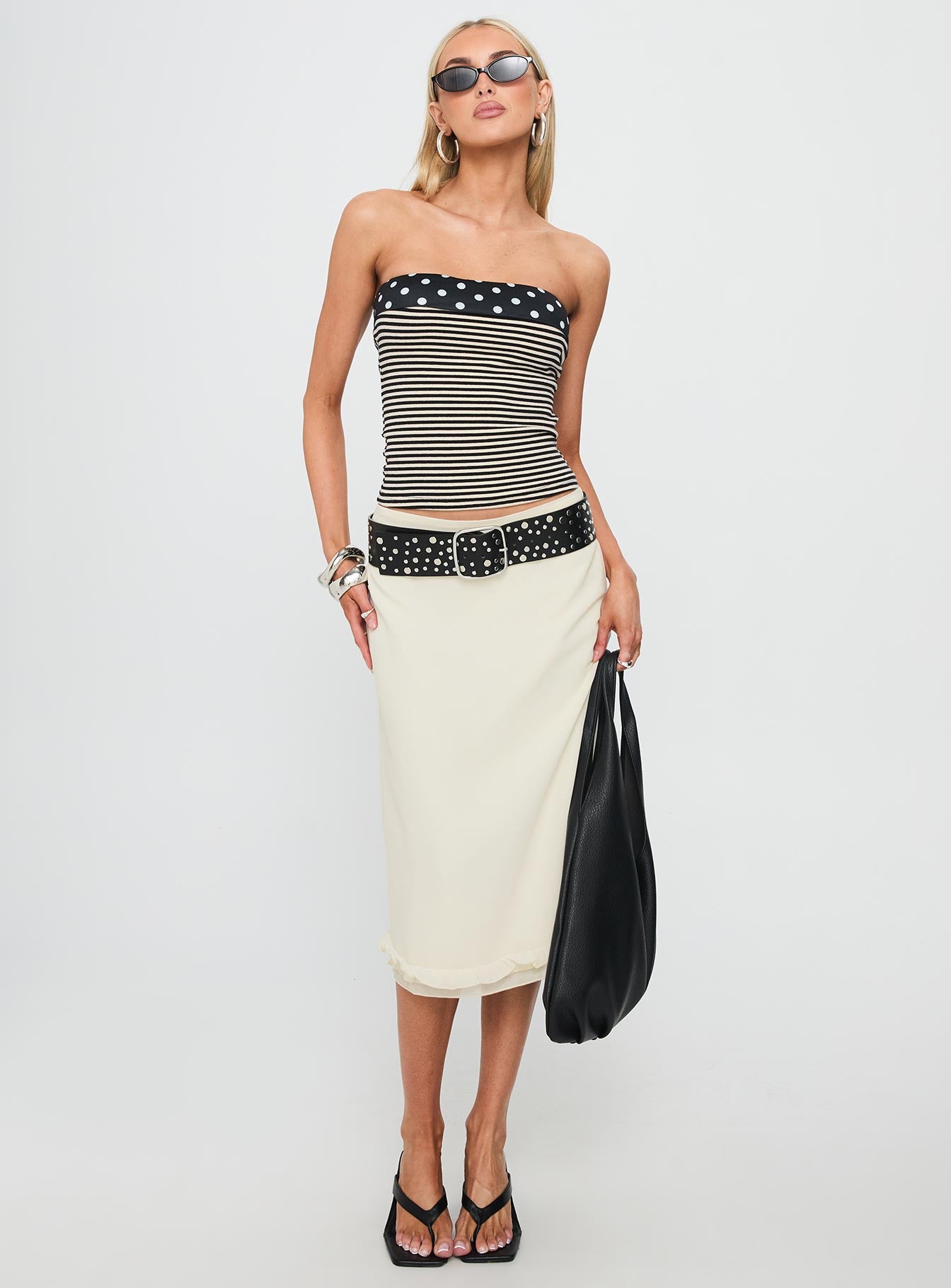 Rosette Frill Midi Skirt Cream - Image 3