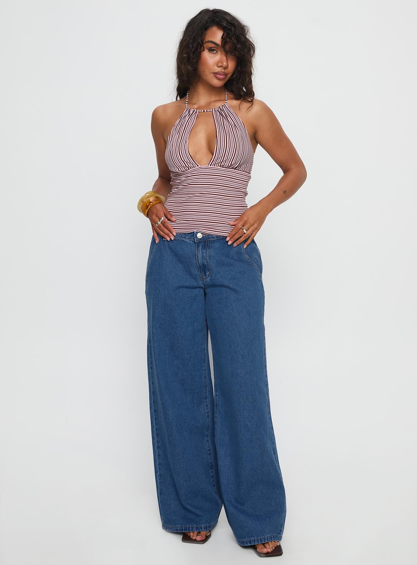 Sit In Silence Cut Out Top Purple Stripe - Image 3