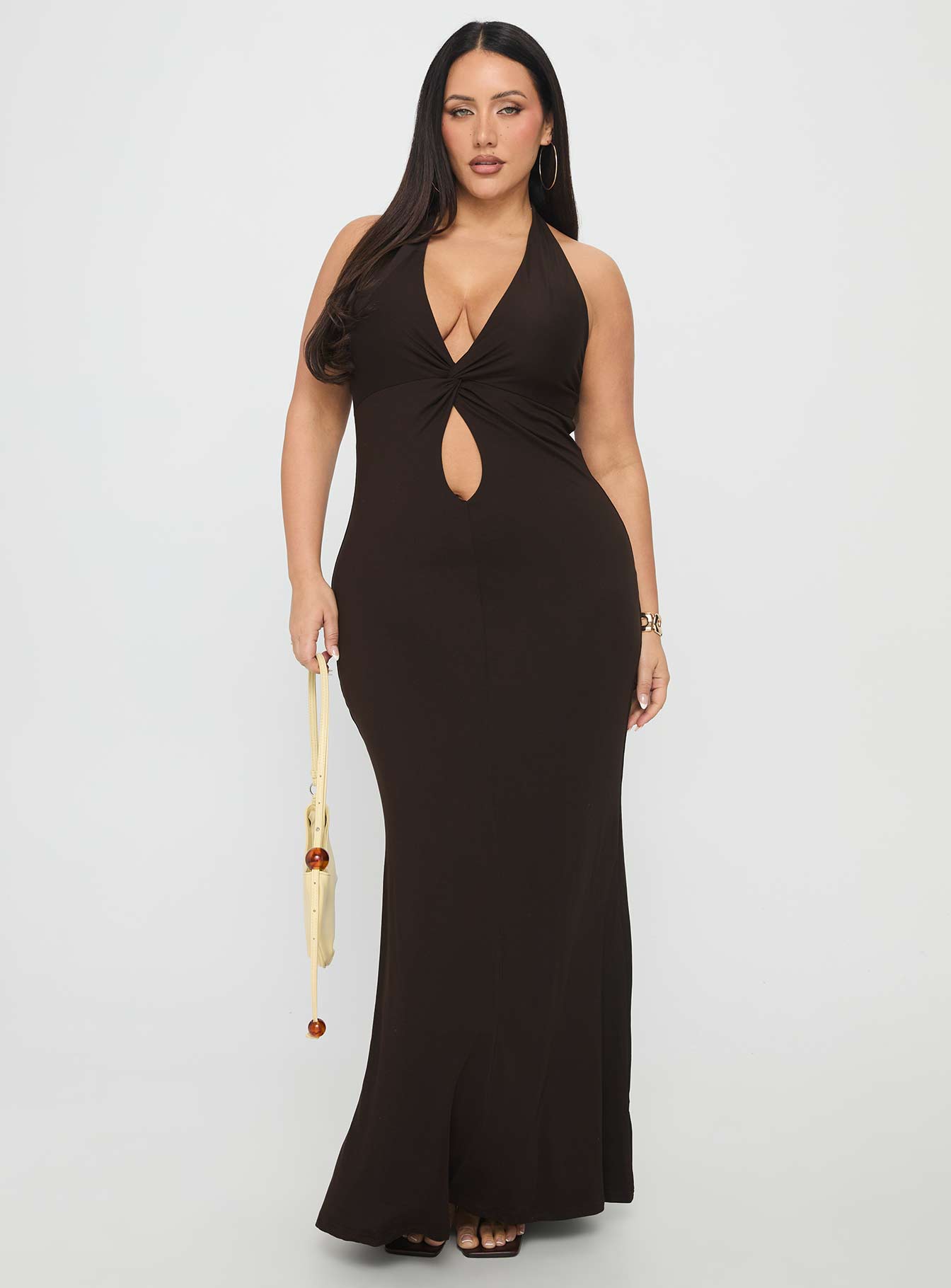 No Hard Feelings Twist Maxi Dress Brown Curve - Image 3