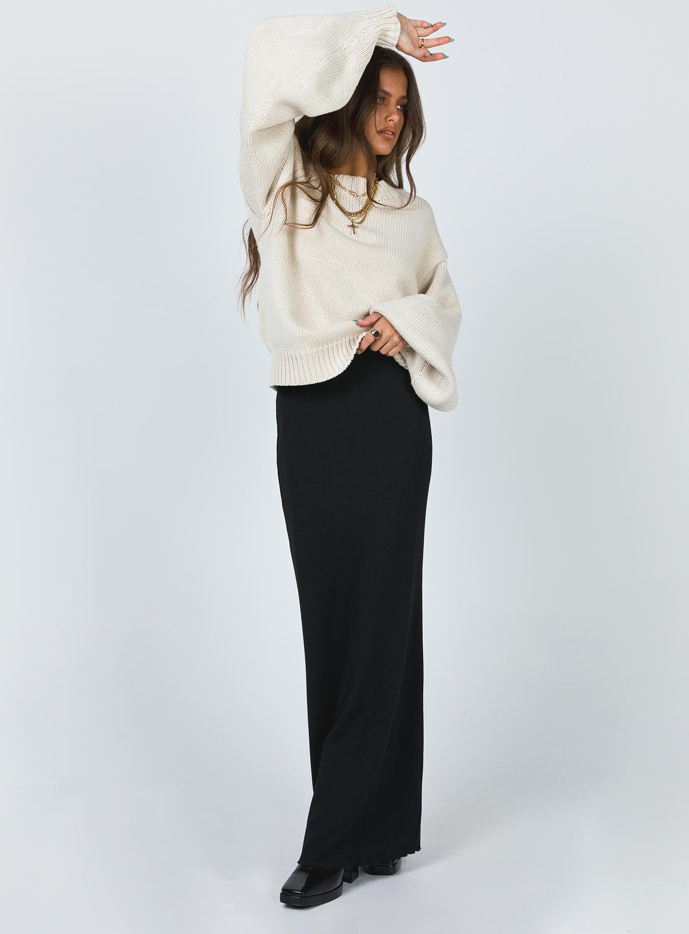 Harmony Balloon Sleeve Knit Sweater Beige - Image 3