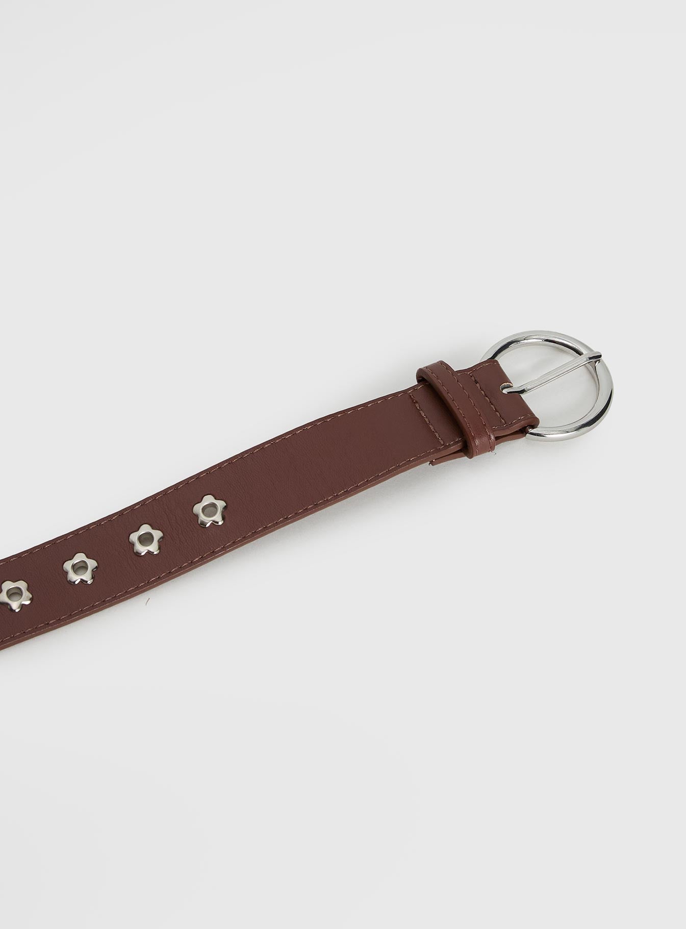 Alstro Faux Leather Flower Studded Belt Brown Silver - Image 3