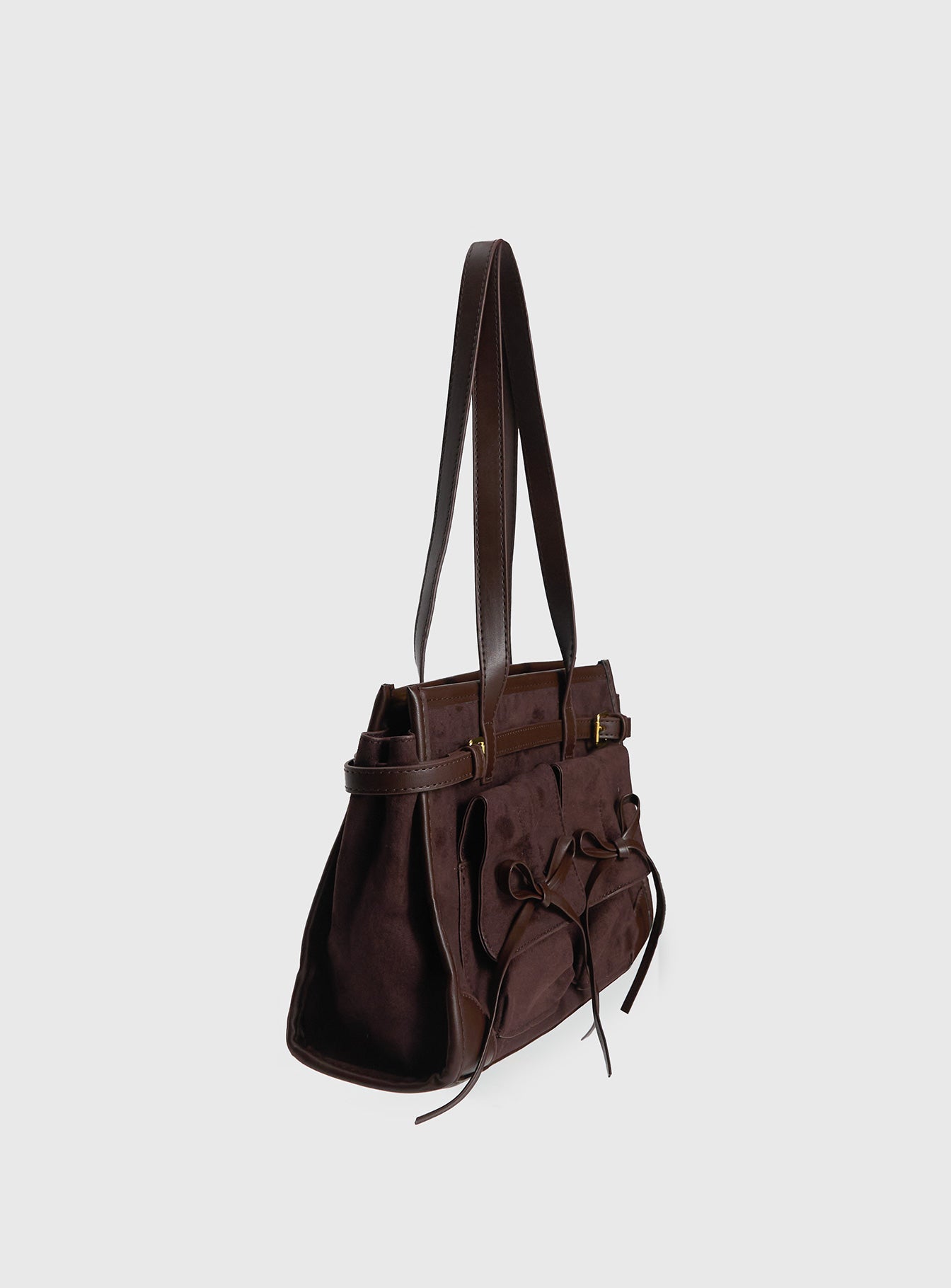 Beaming Bow Detail Shoulder Bag Brown - Image 3