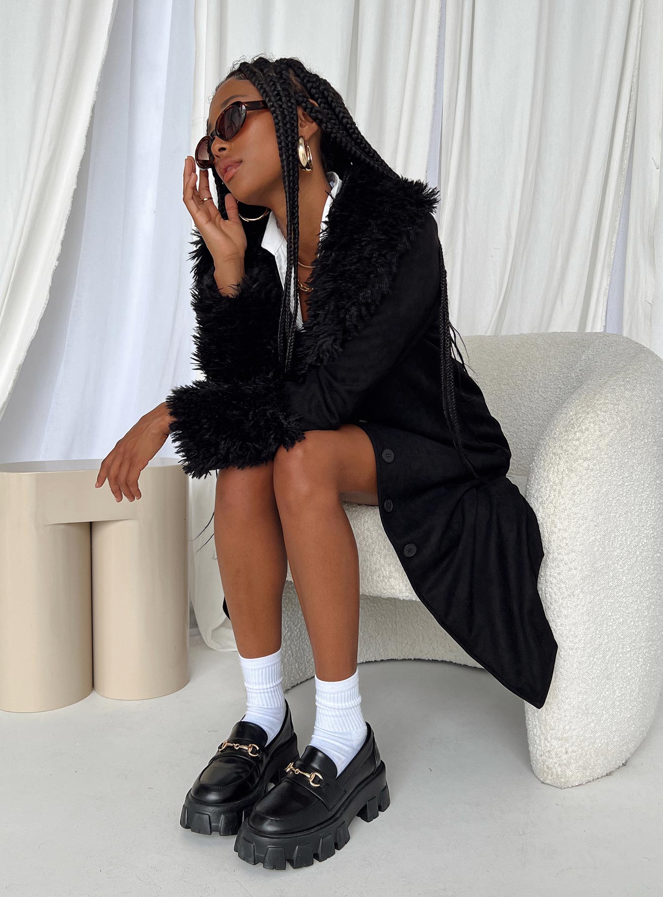 After Party Shearling Jacket Black - Image 4