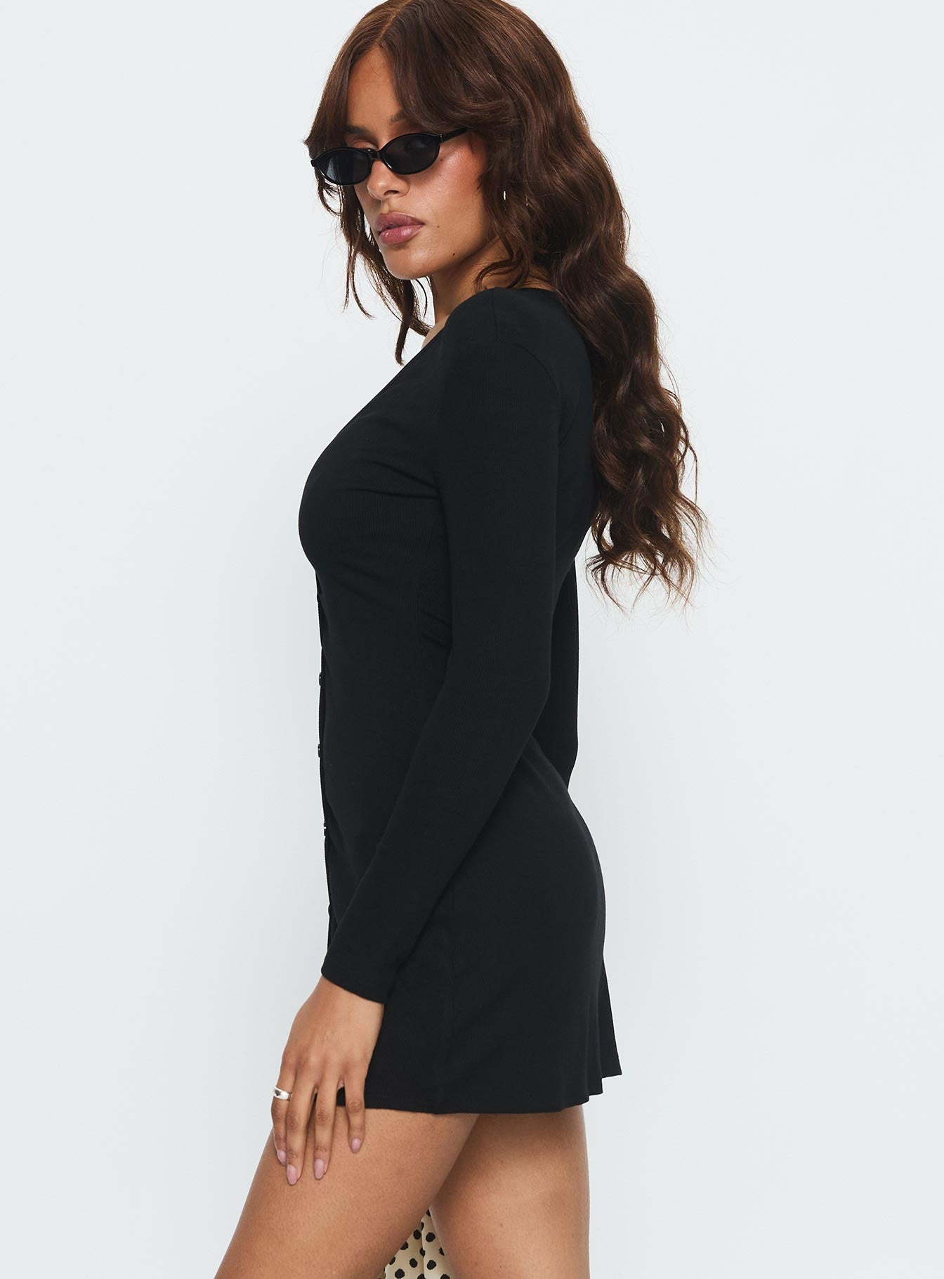 Tereza Long Sleeve Jersey Mini Dress Black - Image 3