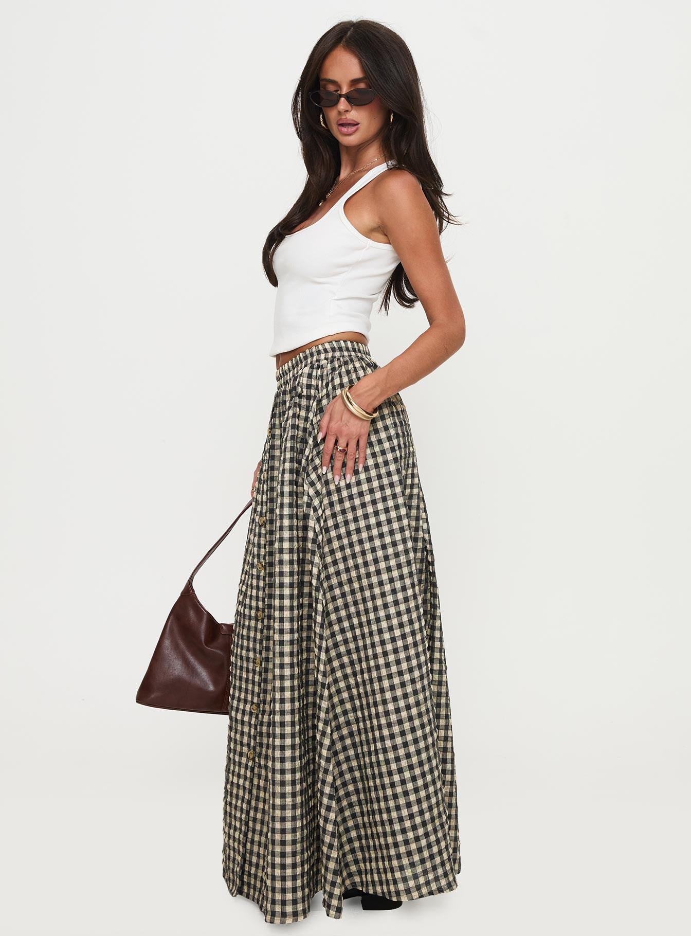 Cartmel Check Maxi Skirt Black Cream - Image 4