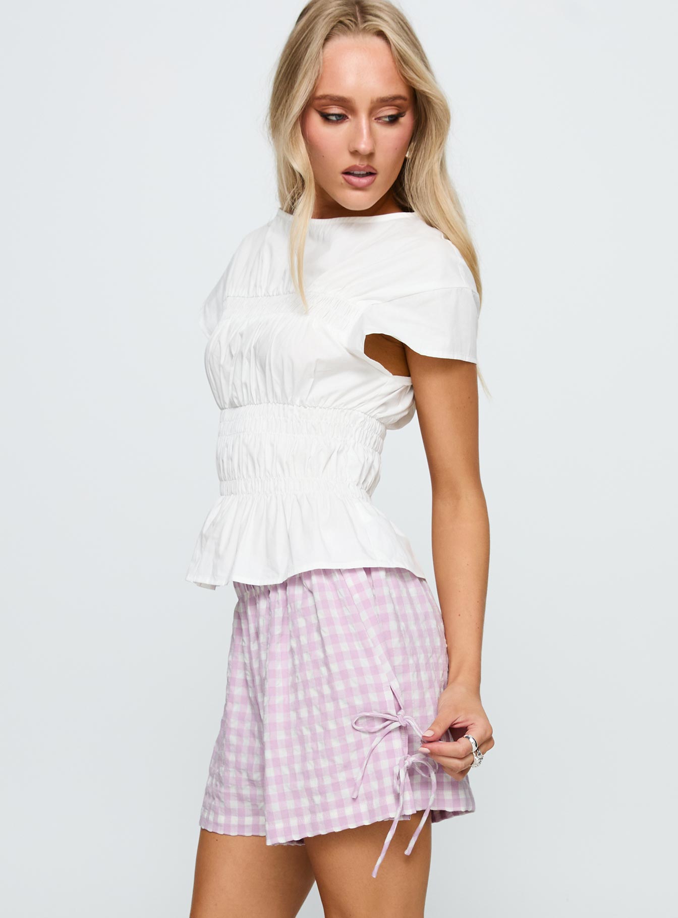 Bubbia Tie Up Shorts Purple White - Image 3