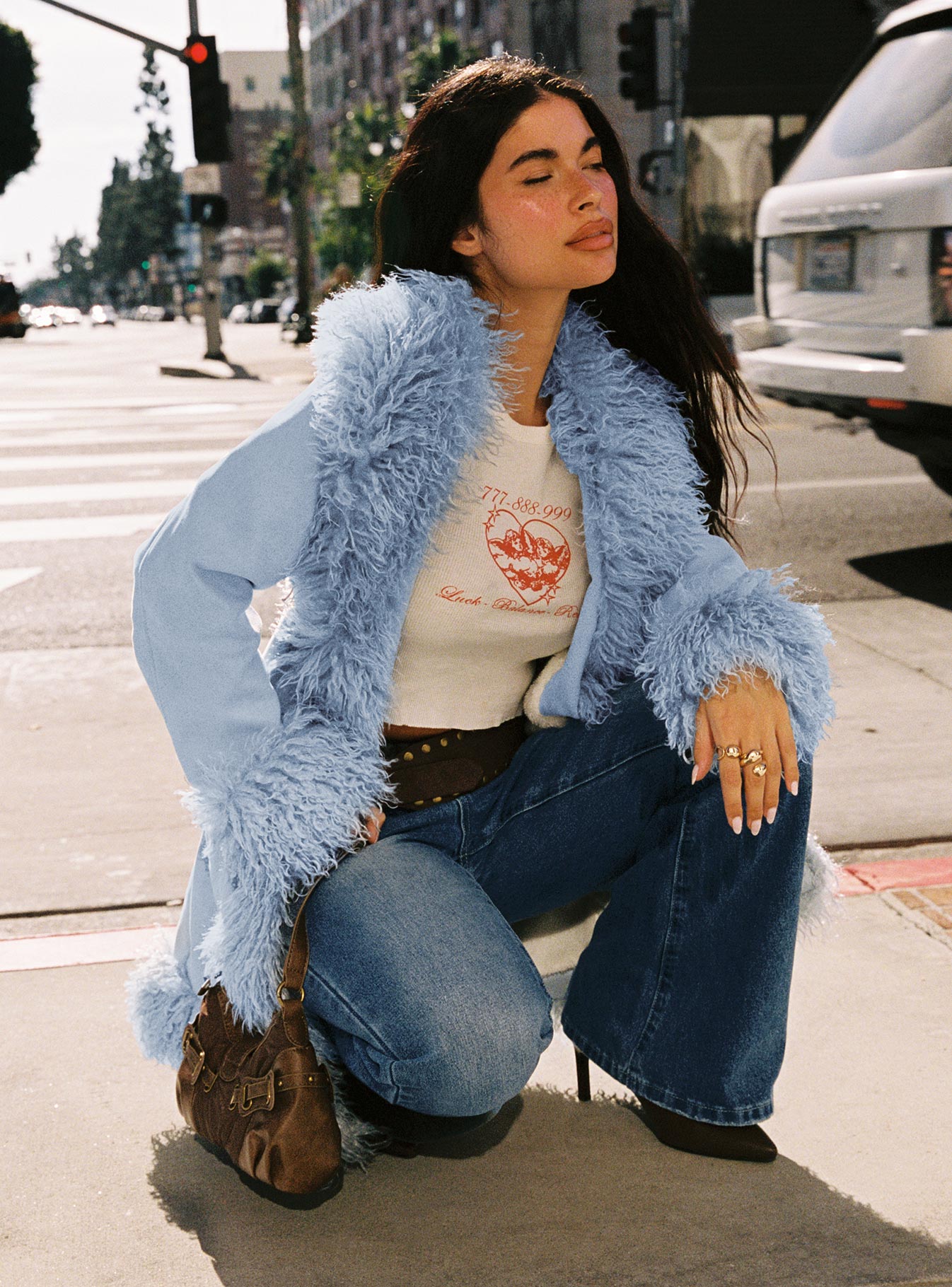 Josefina Faux Fur Detail Jacket Blue - Image 3