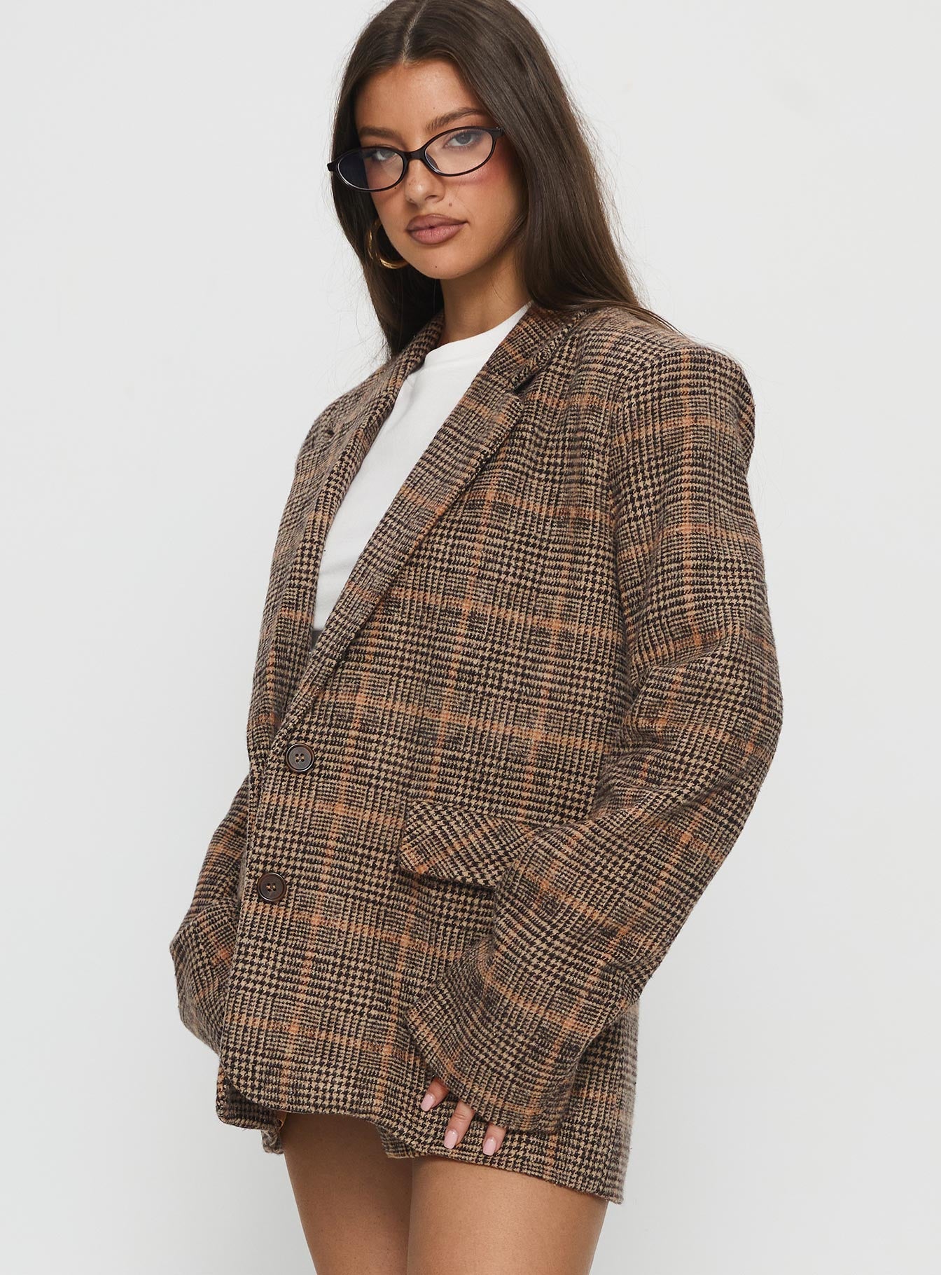 Ayvanna Oversized Blazer Brown Plaid - Image 4