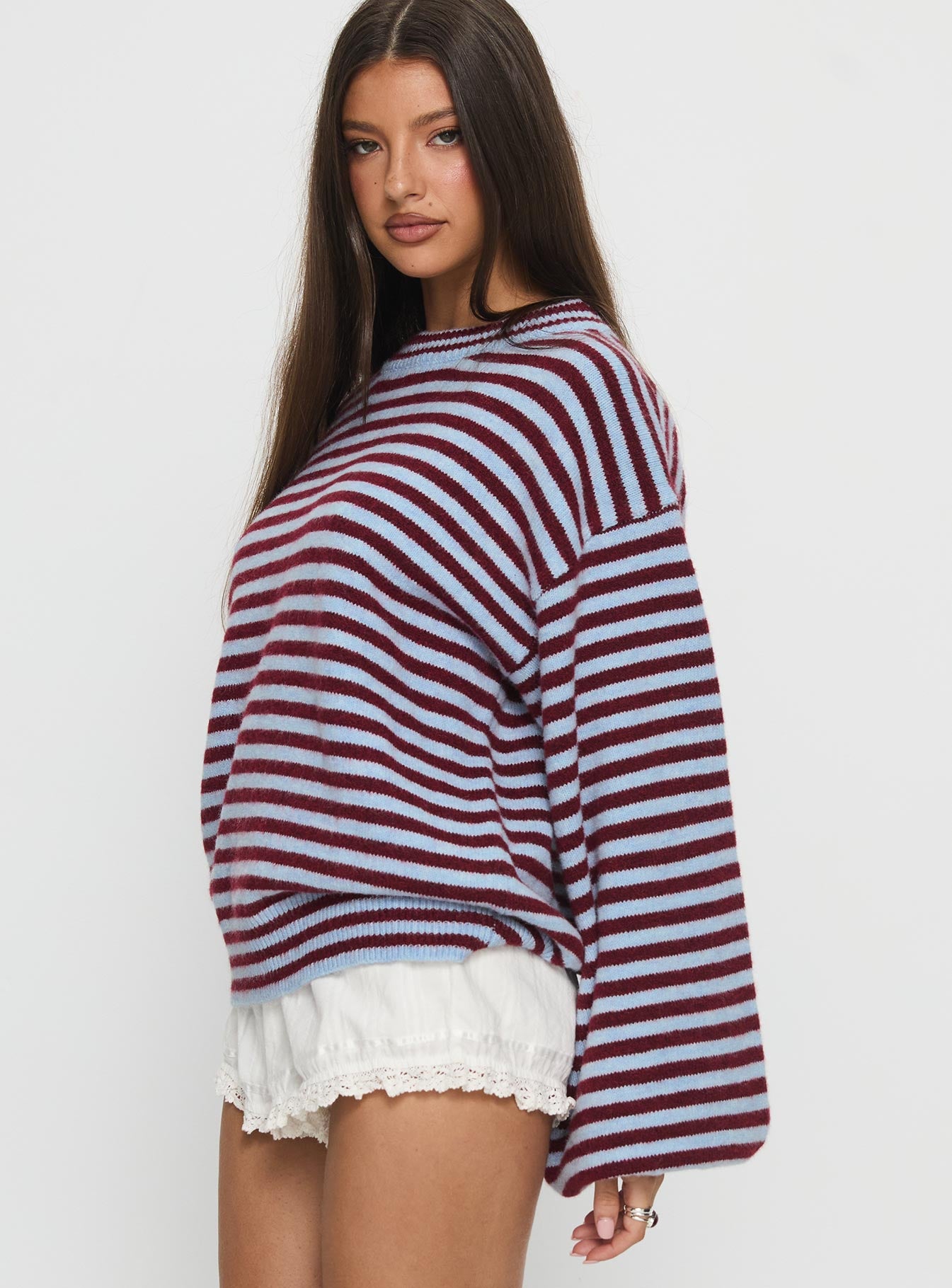 Winter Stroll Knit Sweater Blue Stripe - Image 4