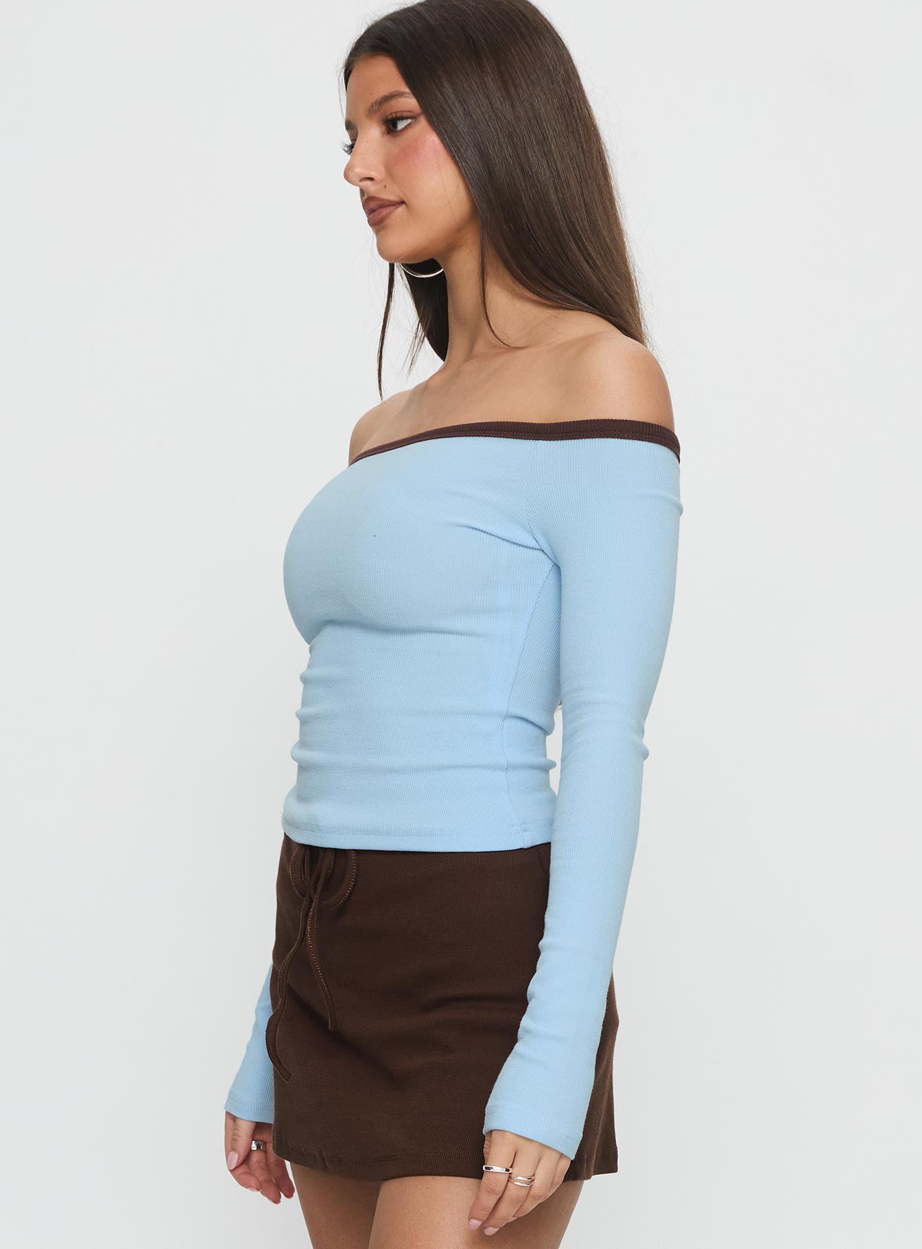 Baseline Off Shoulder Top Blue Brown - Image 4