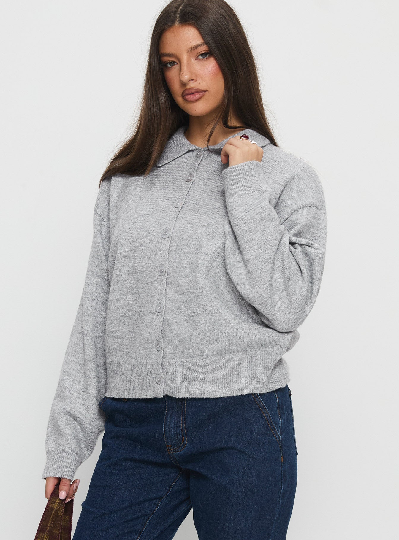 Nadyna Collared Cardigan Grey Marle - Image 4