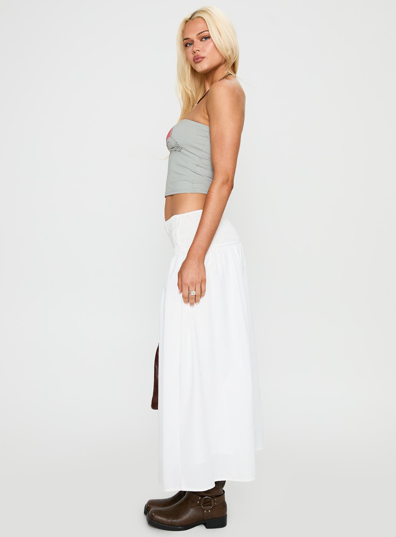 Small Towns Shirred Midi Skirt White - Image 4