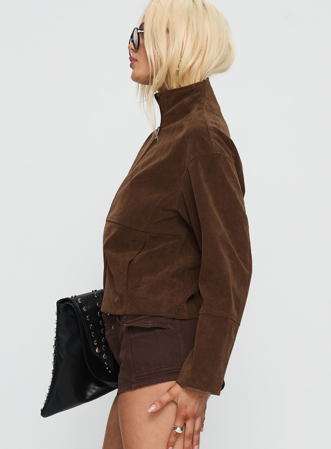 Jessalynn Faux Suede Zip Through Jacket Brown - Image 5