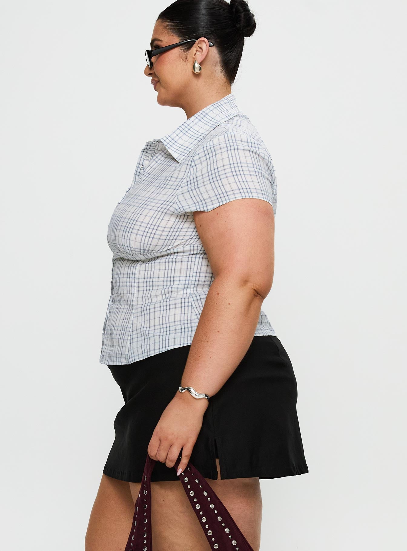 Cottesloe Blouse Top Blue Check Curve - Image 4