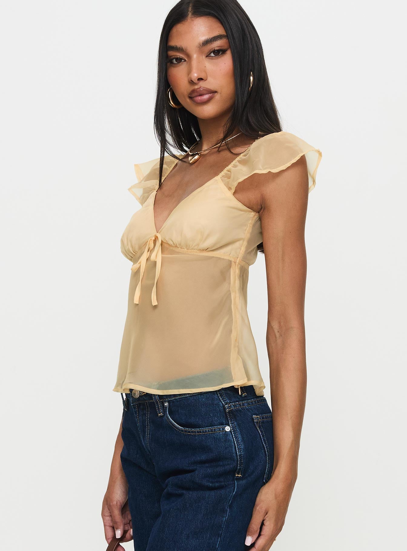 Keysia Cap Sleeve Sheer Top Apricot - Image 4