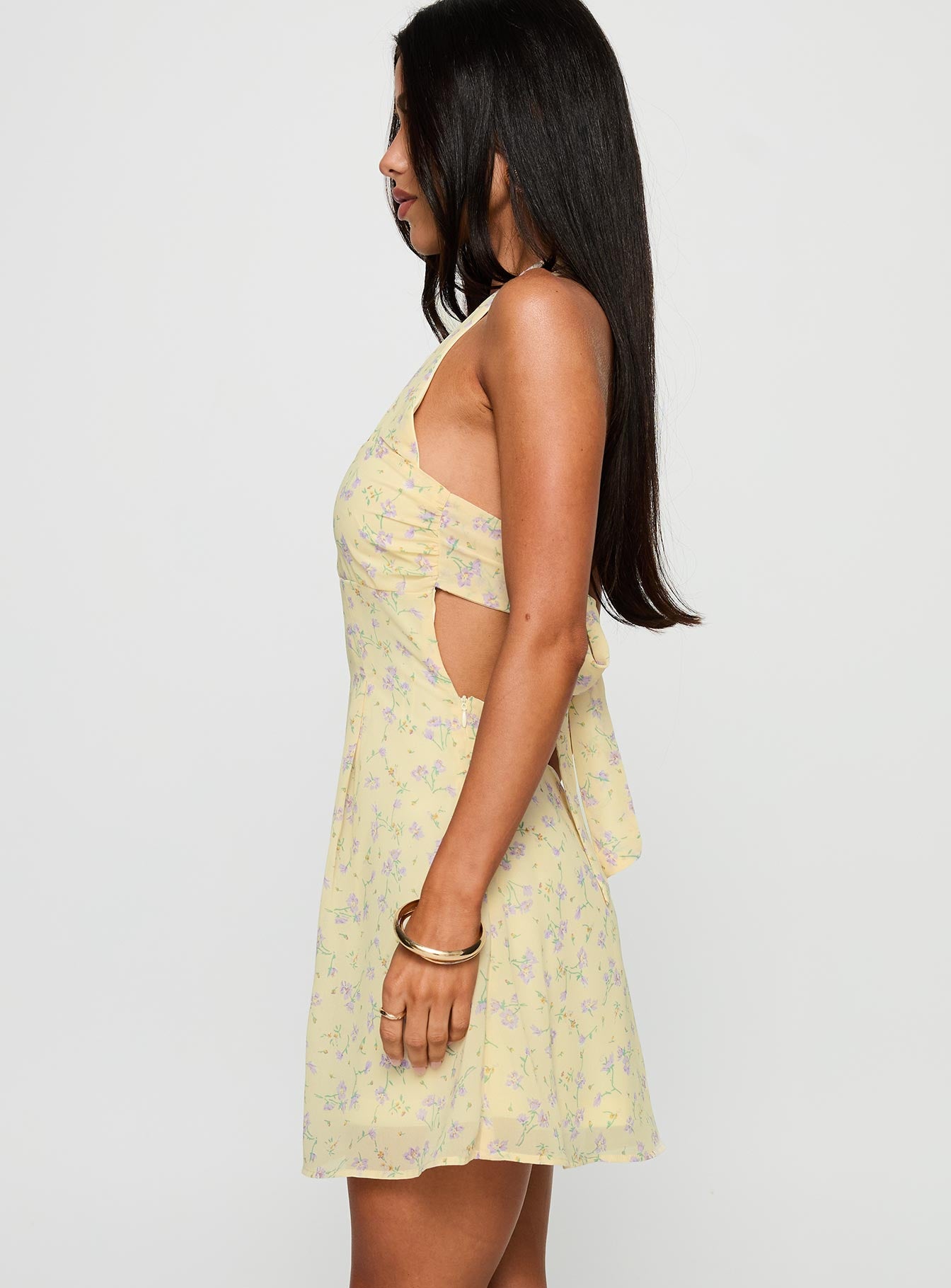 Rosamie Halter Mini Dress Cream Floral - Image 3