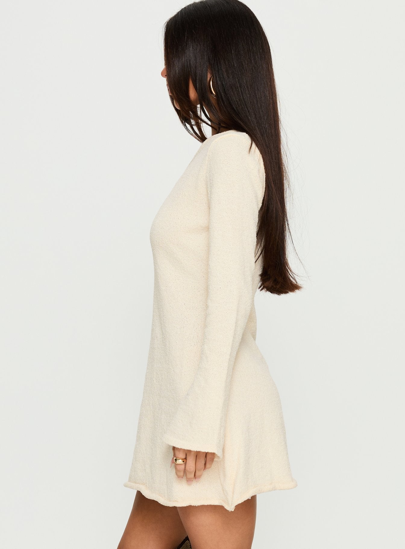 Jaede Off Shoulder Knit Mini Dress Cream - Image 3