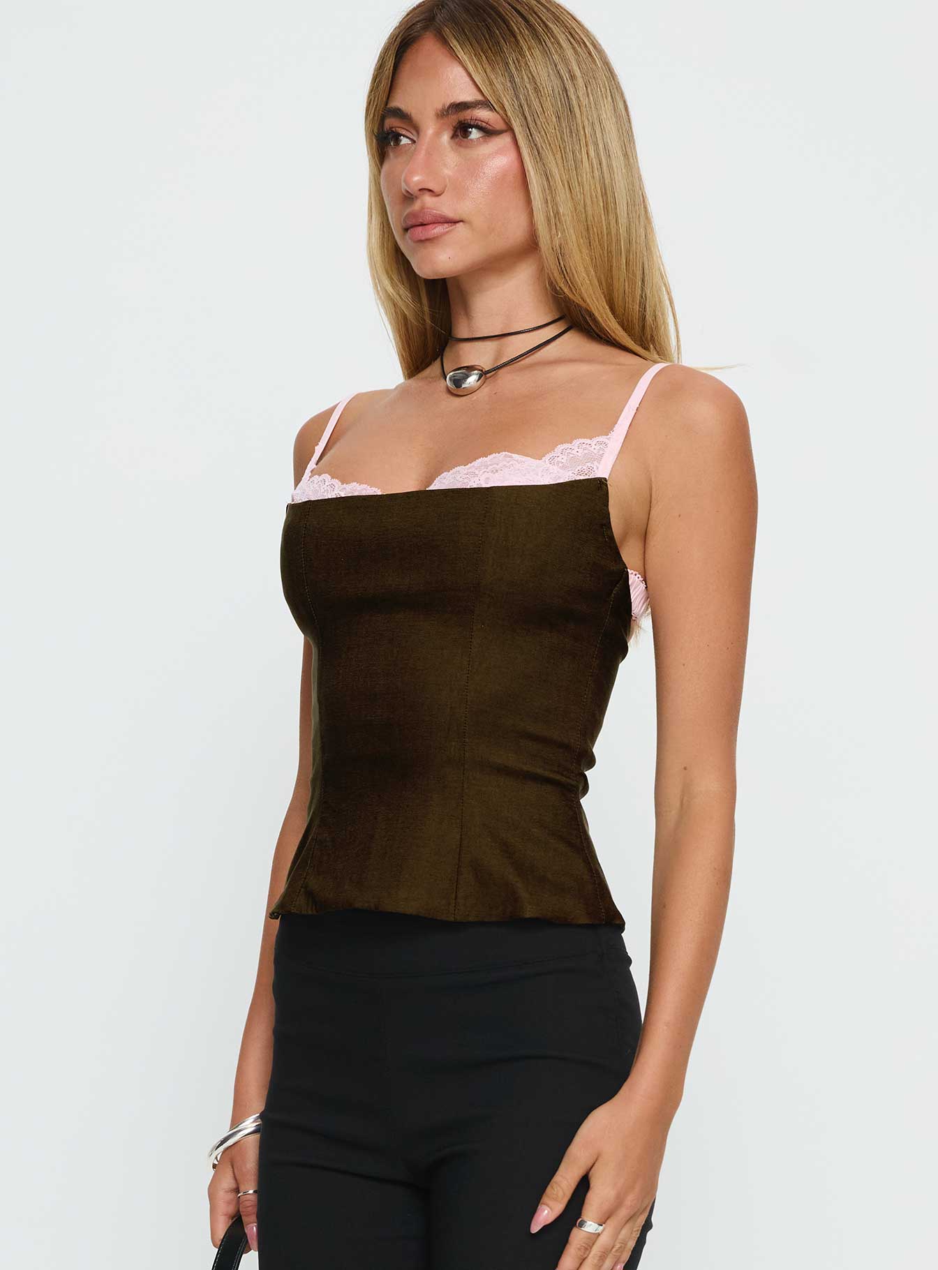 Renaissance Corset Lace Top Olive Pink - Image 4