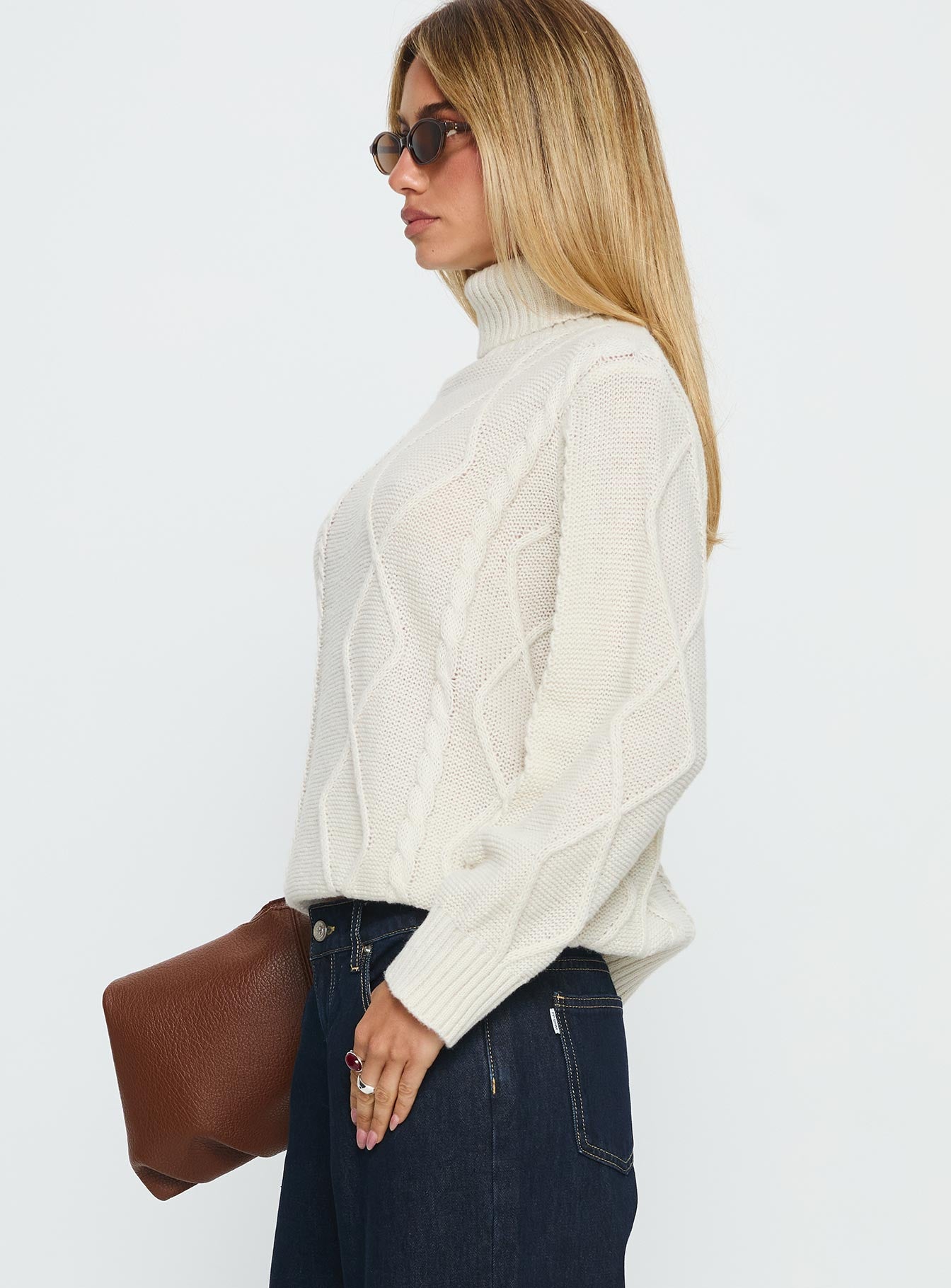 Tarynne Cable Knit Turtle Neck Sweater Beige - Image 11