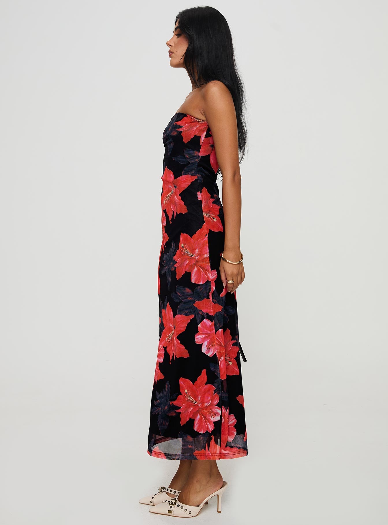 Celik Strapless Maxi Dress Black Floral - Image 4