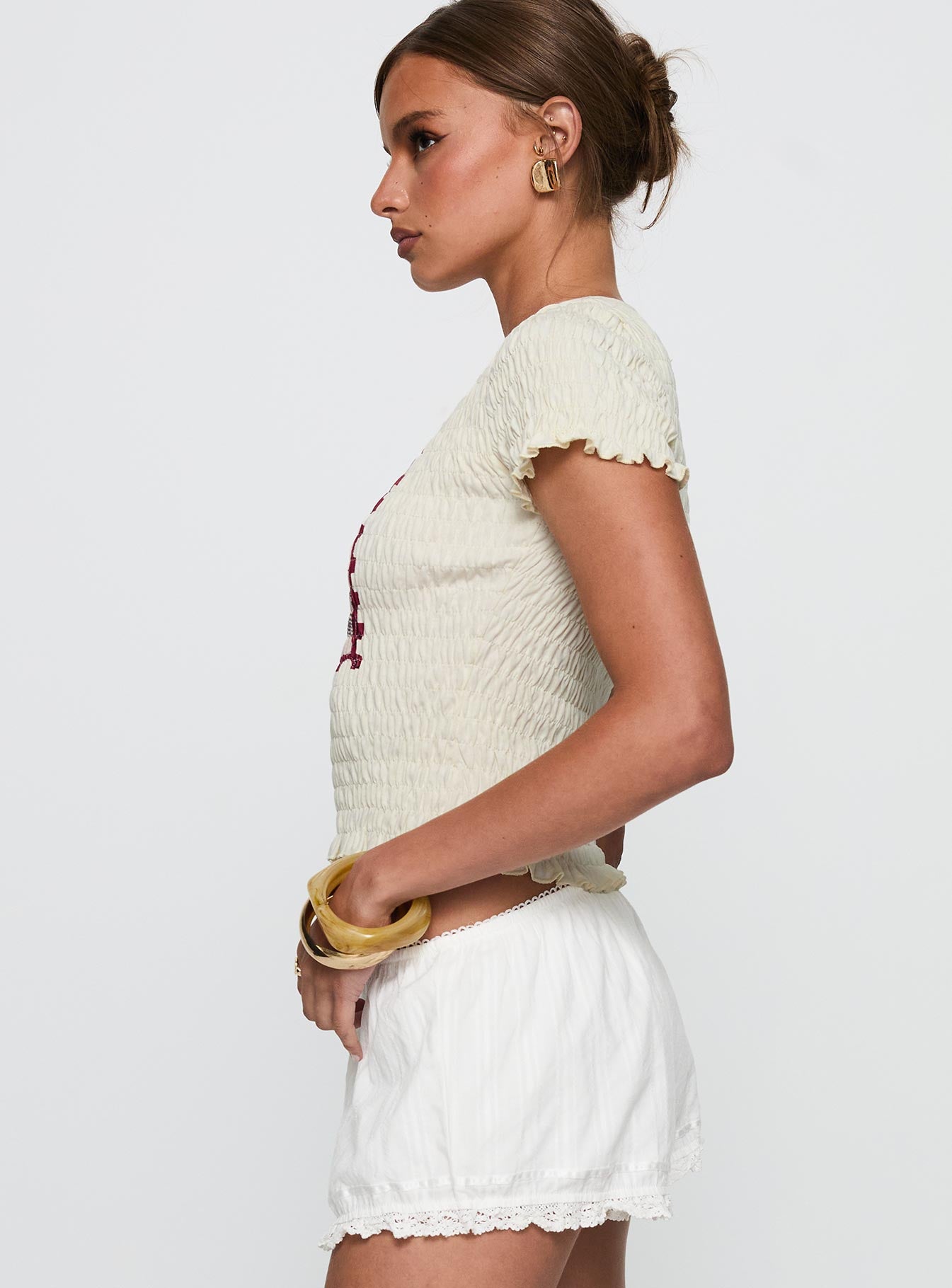Ciao Bella Shirred Graphic Top Cream - Image 4