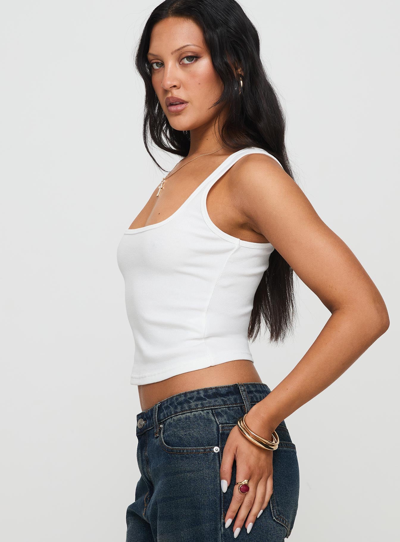Baseline Square Neck Rib Tank Top White - Image 4