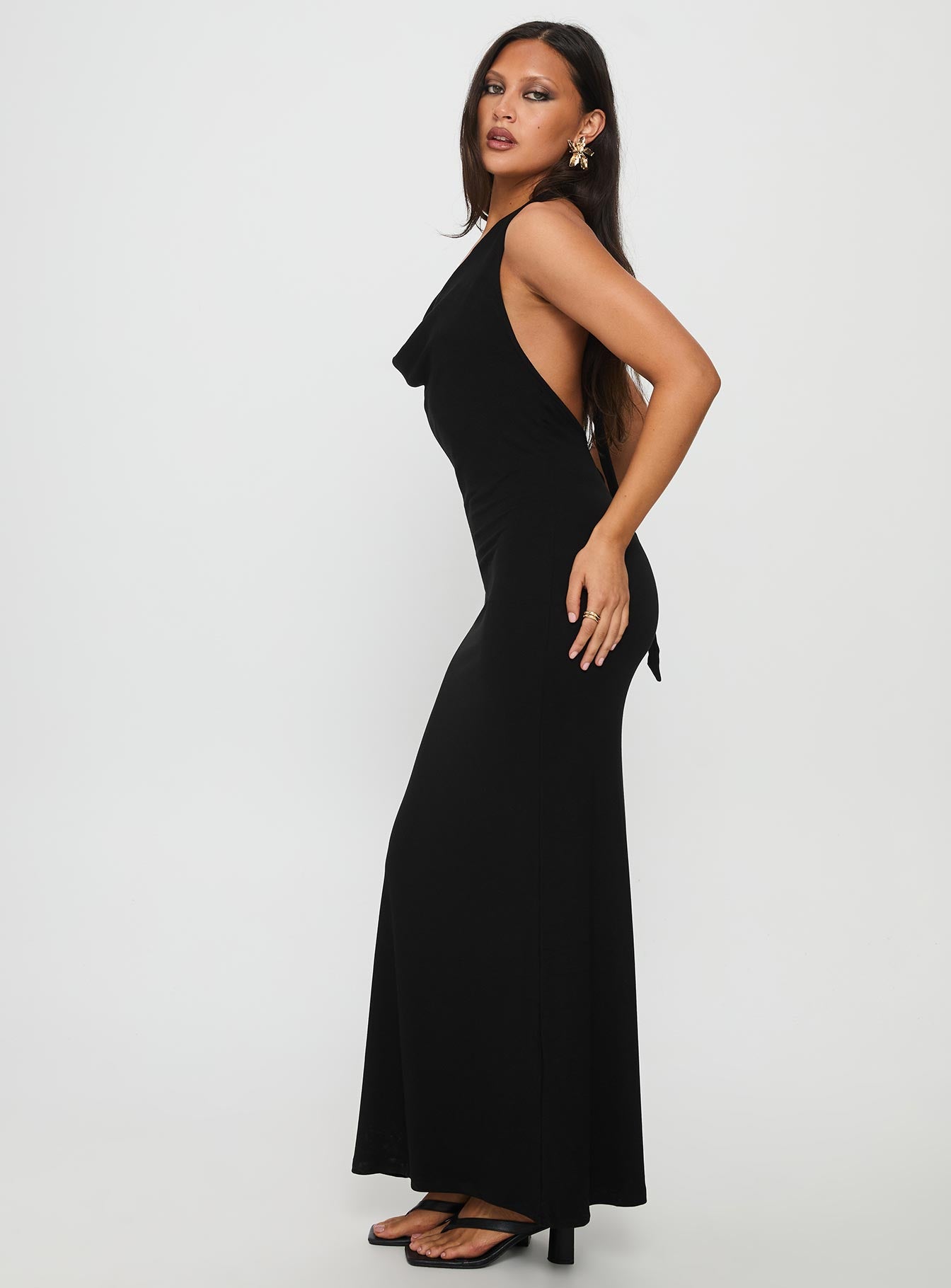 Diamonde Halter Scarf Maxi Dress Black - Image 3