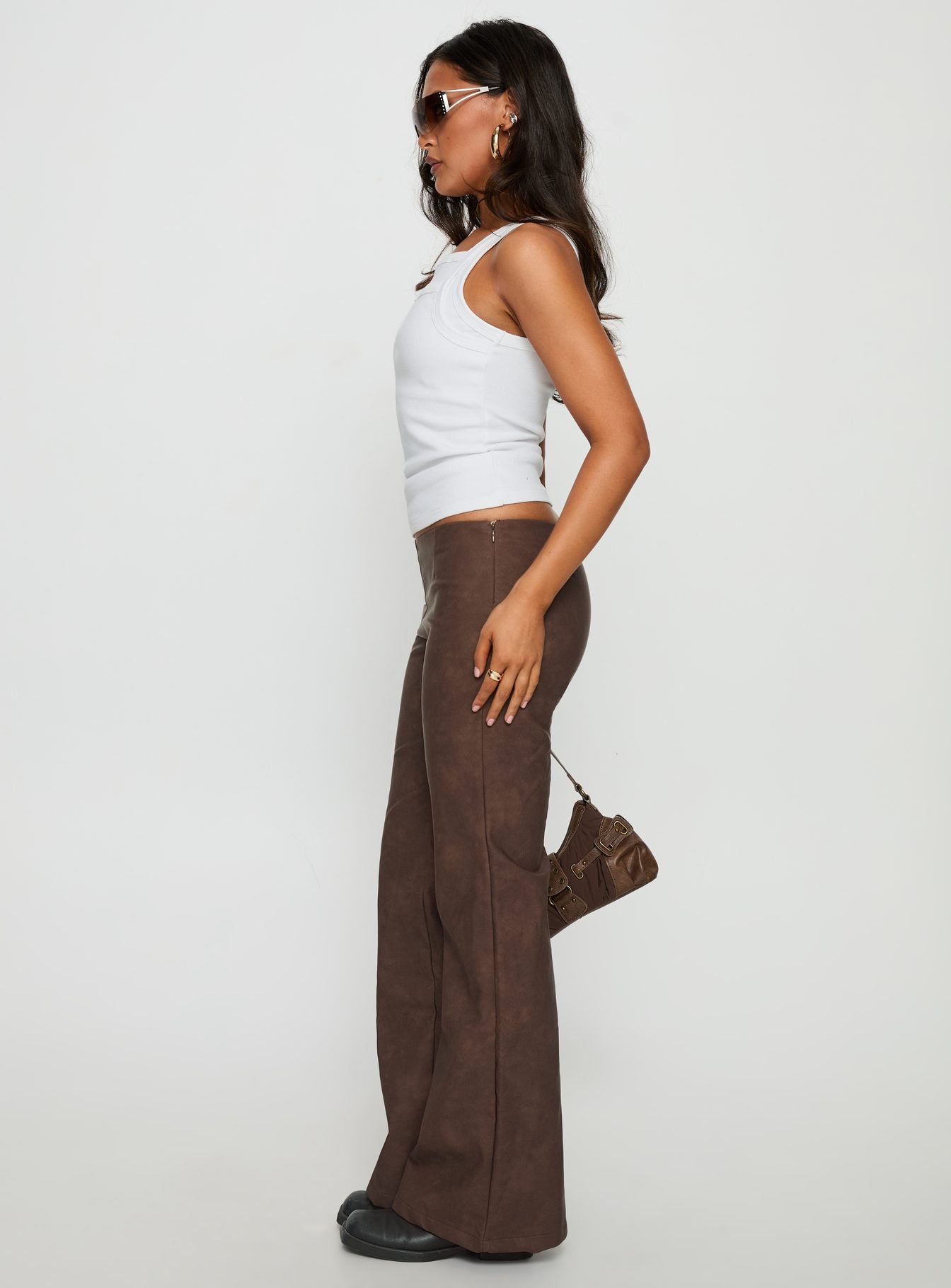 Trickrider Tie Side Faux Leather Pants Chocolate - Image 4