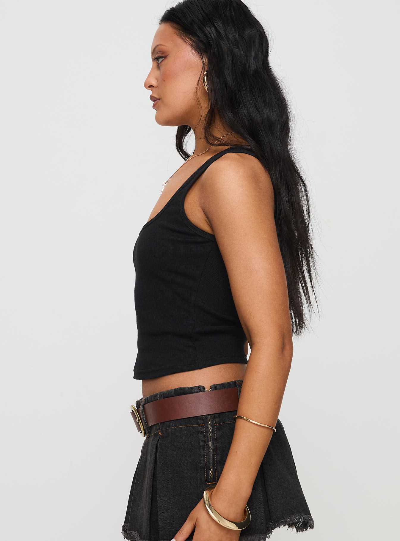 Baseline Square Neck Rib Tank Top Black - Image 4