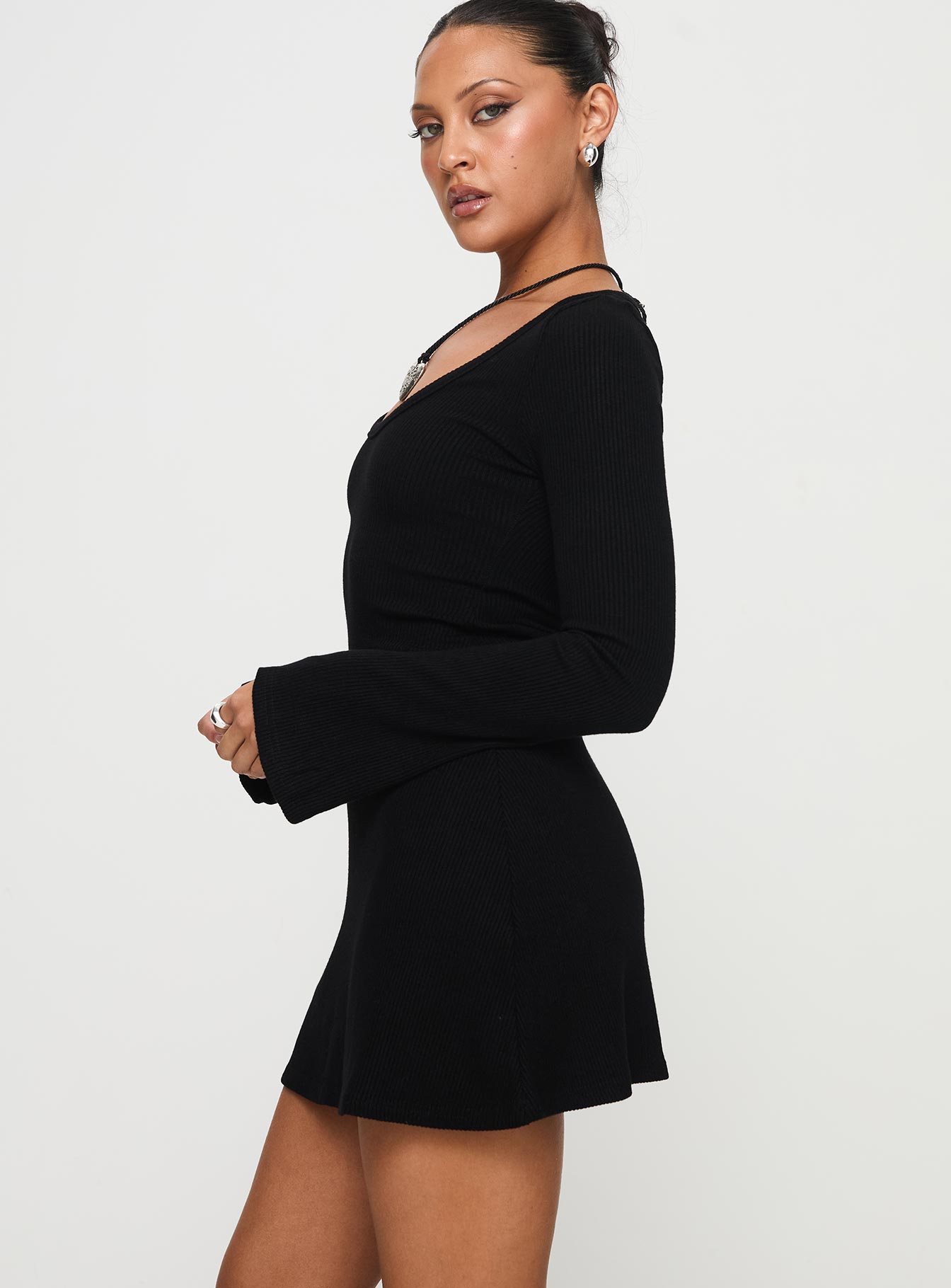Best Interest Long Sleeve Mini Dress Black Petite - Image 3
