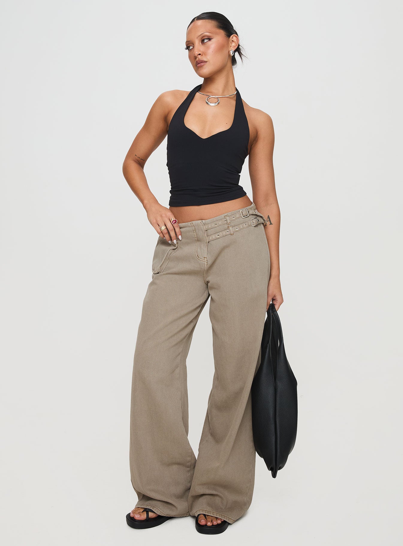 Paltrow Mid Rise Wide Leg Cargo Jeans Washed Brown Petite - Image 3