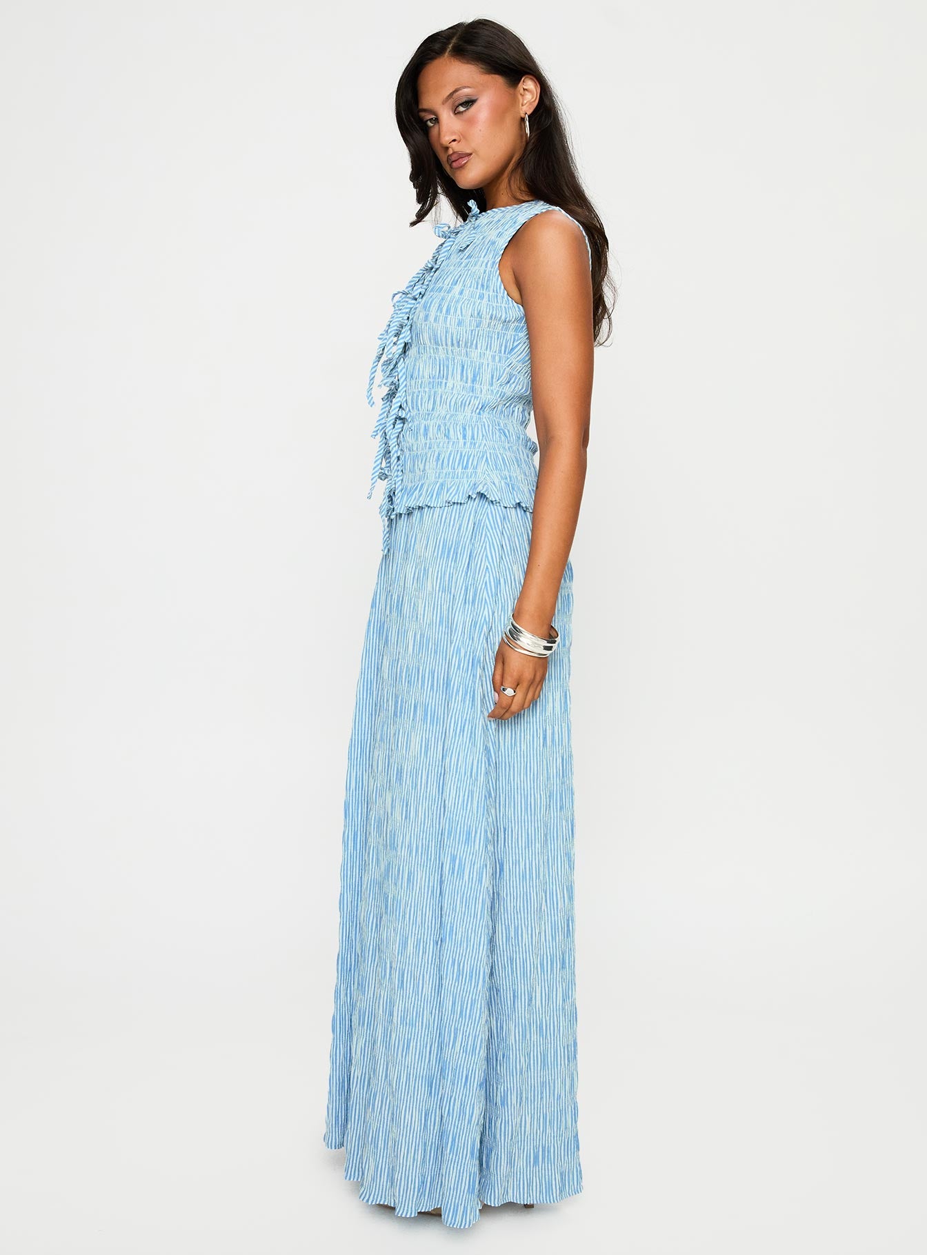 Songbird Shirred Maxi Dress Blue - Image 3