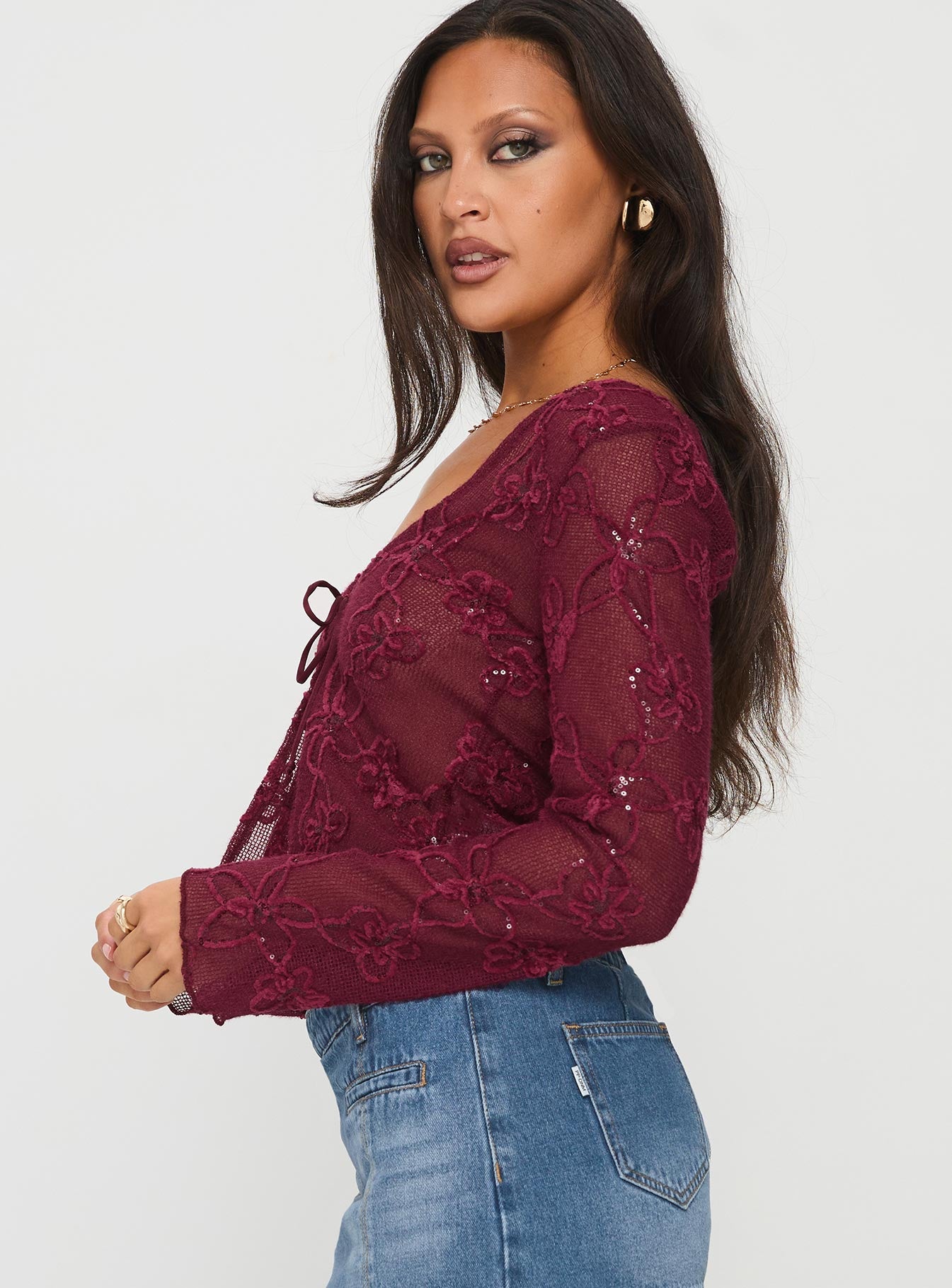 Sukita Long Sleeve Top Burgundy - Image 4