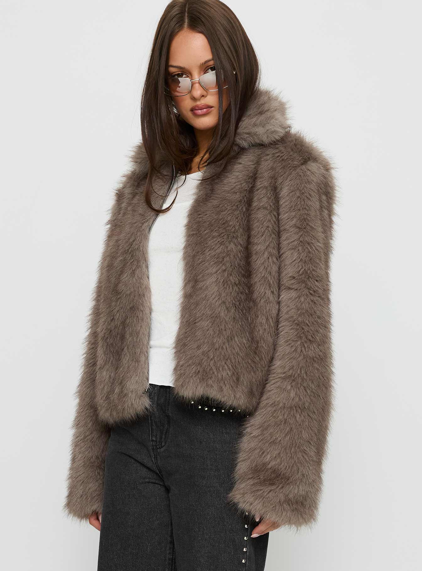 Kimberli Faux Fur Collared Jacket Brown - Image 4