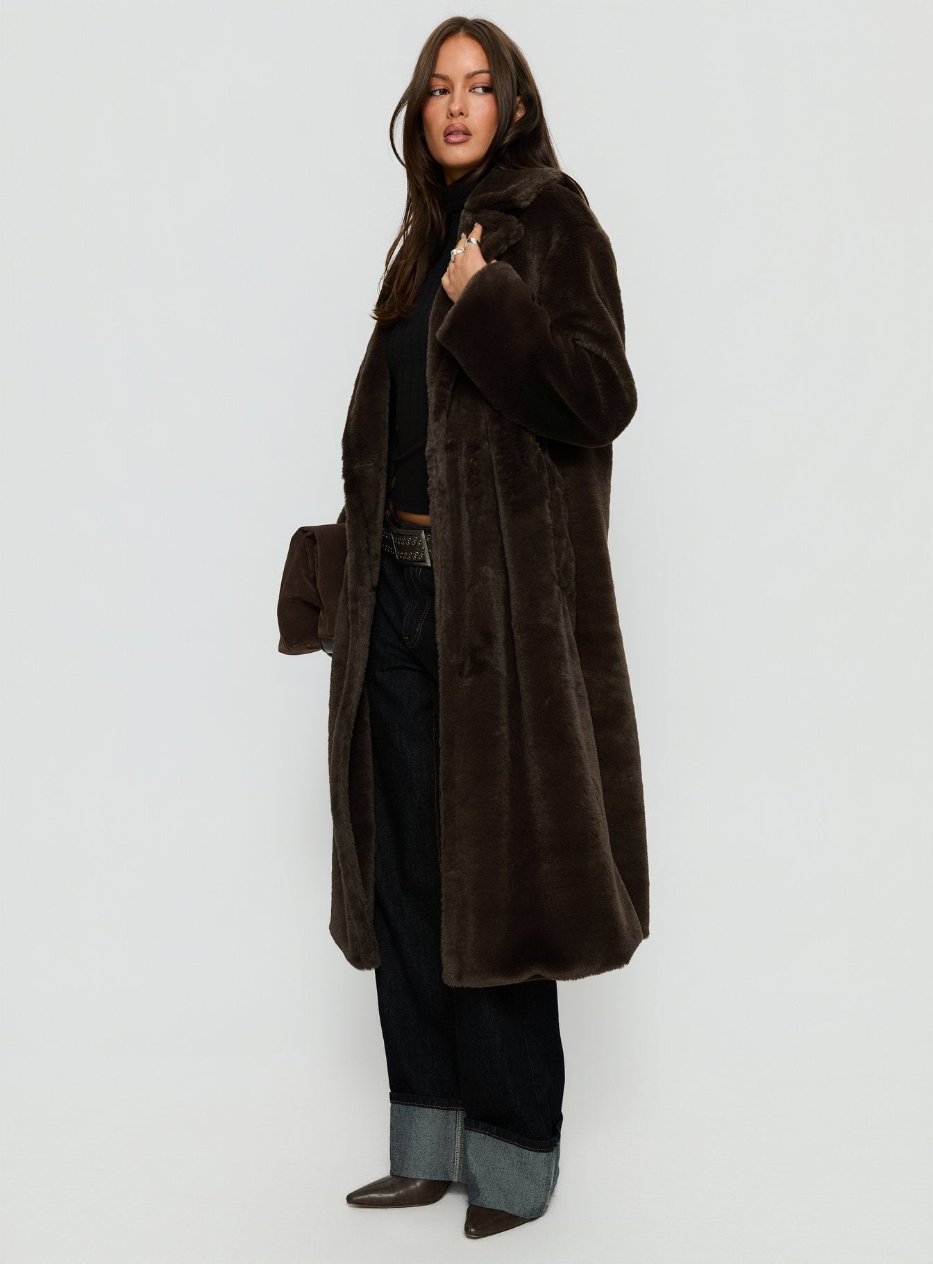 Alvie Longline Faux Fur Coat Brown - Image 4