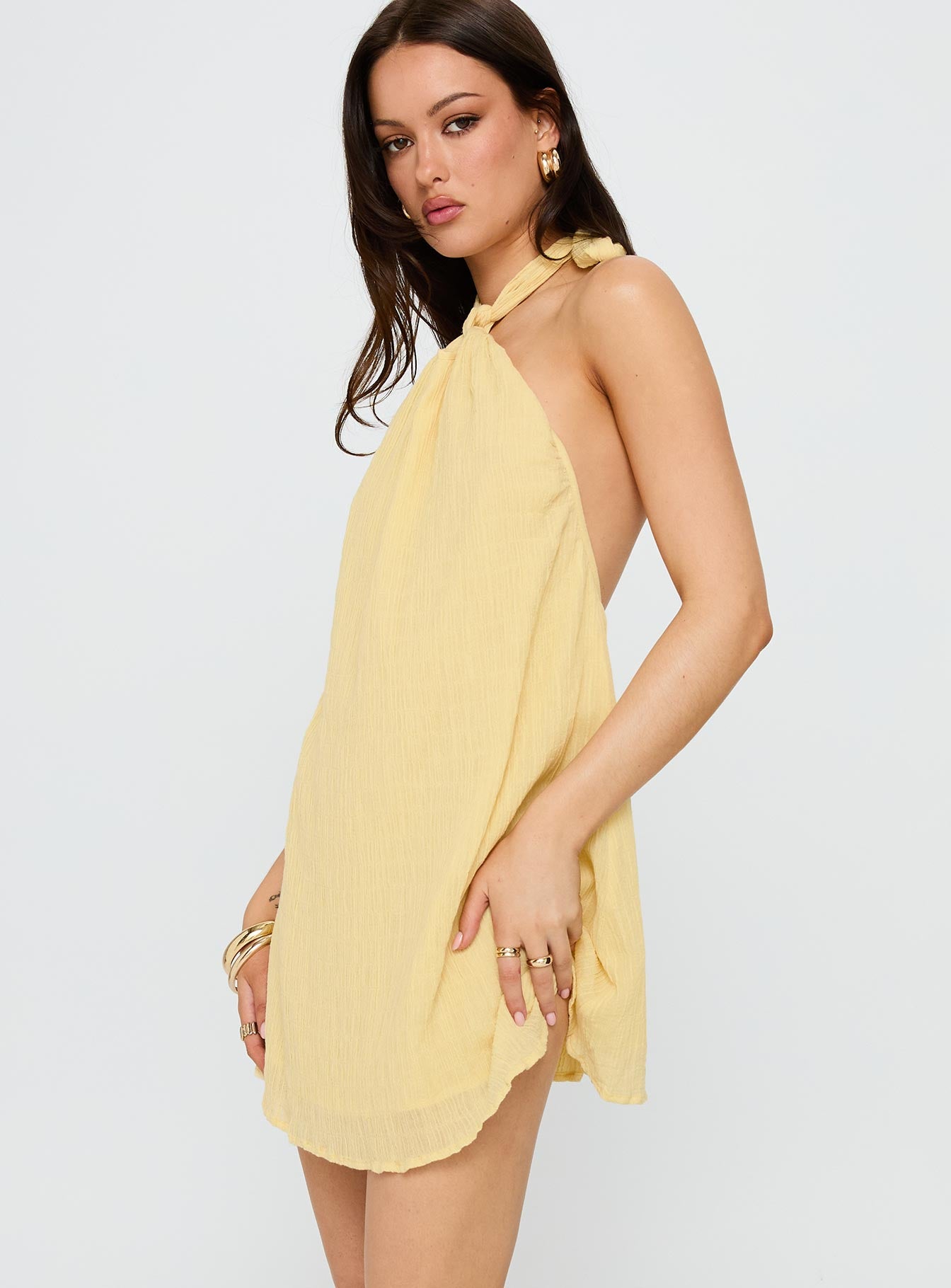 Kaiko Halter Mini Dress Yellow - Image 4