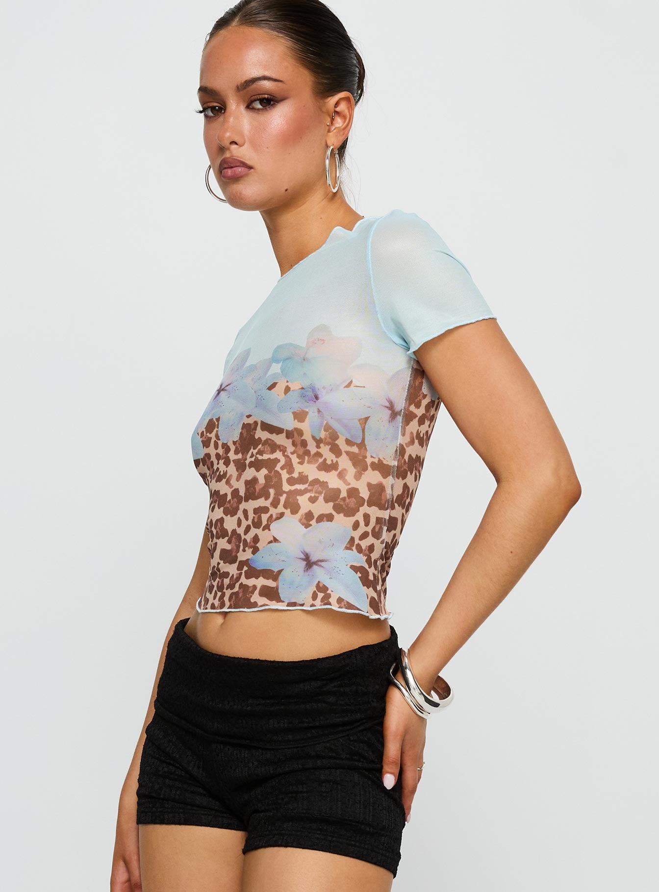 Pop Quiz Mesh Top Blue Leopard - Image 4