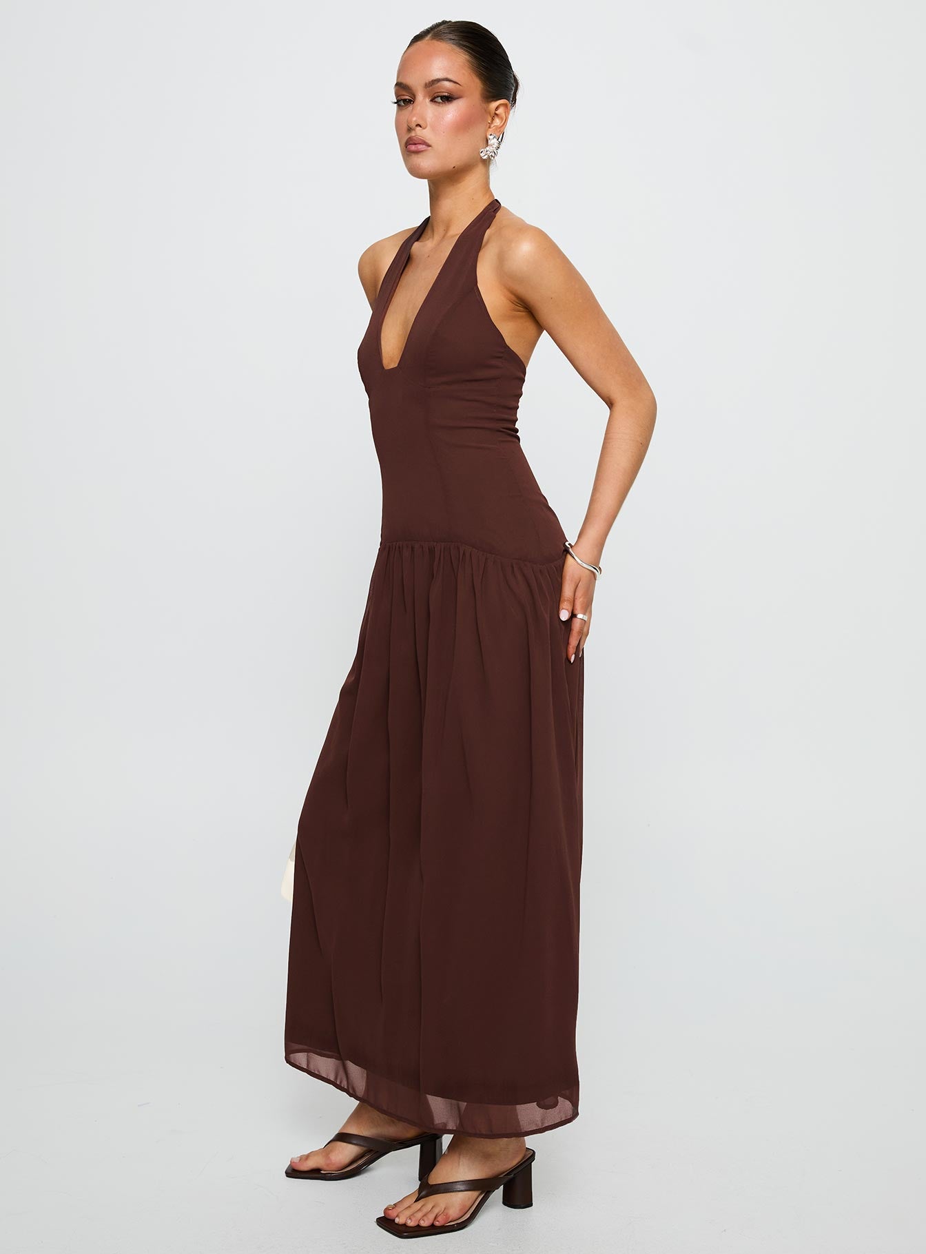 Chestnut Drop Waist Maxi Dress Brown - Image 4