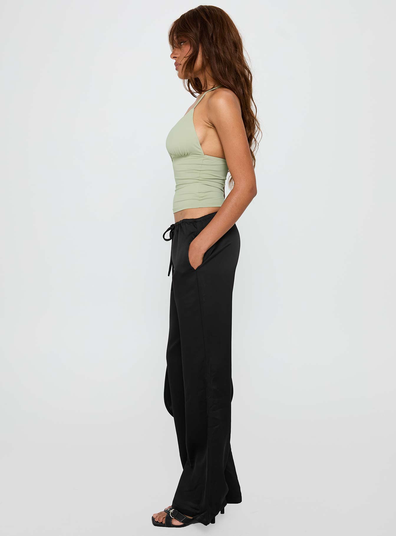 Vanille Tie Waist Satin Pants Black - Image 3