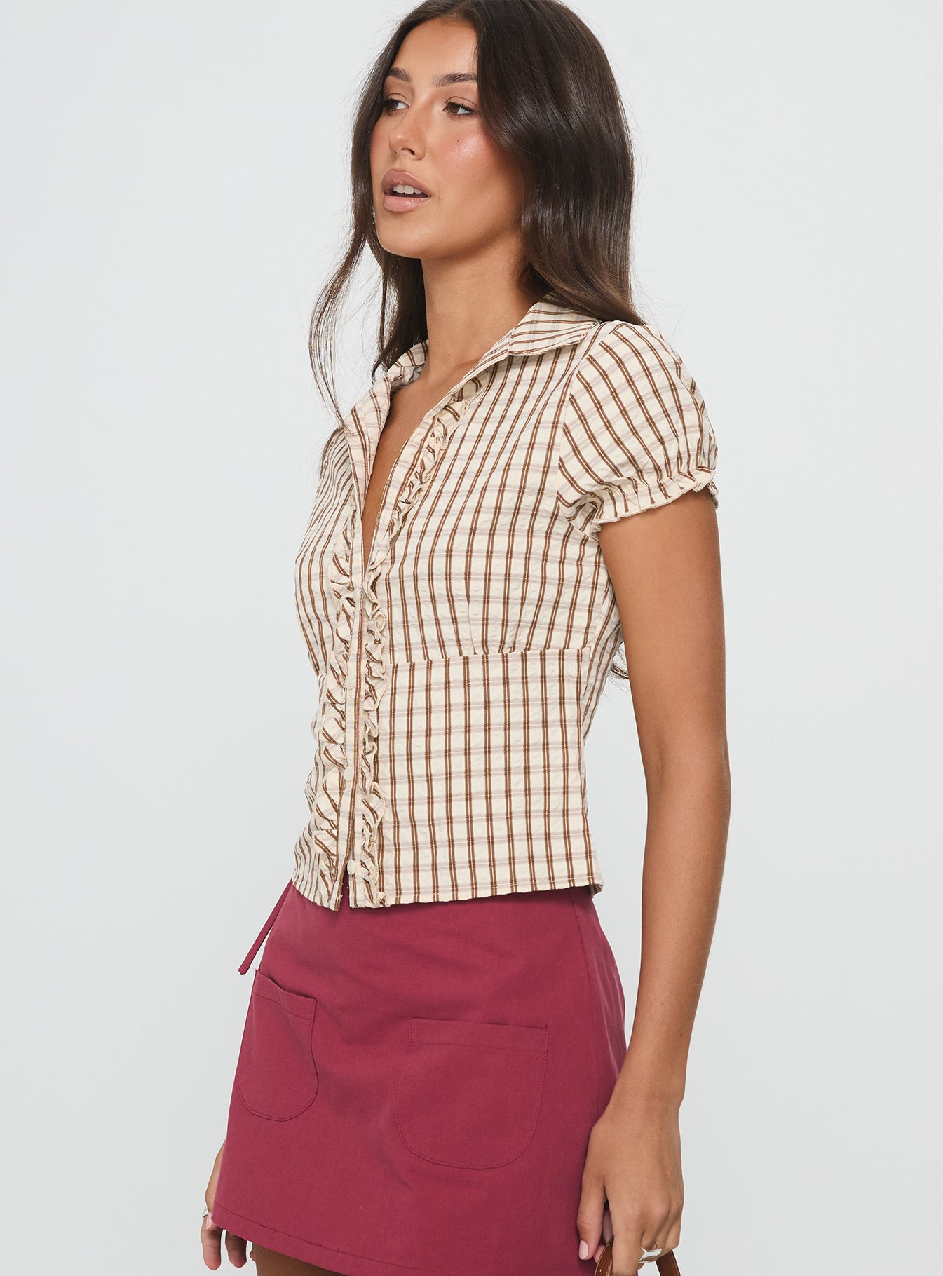Arla Blouse Brown Check - Image 4