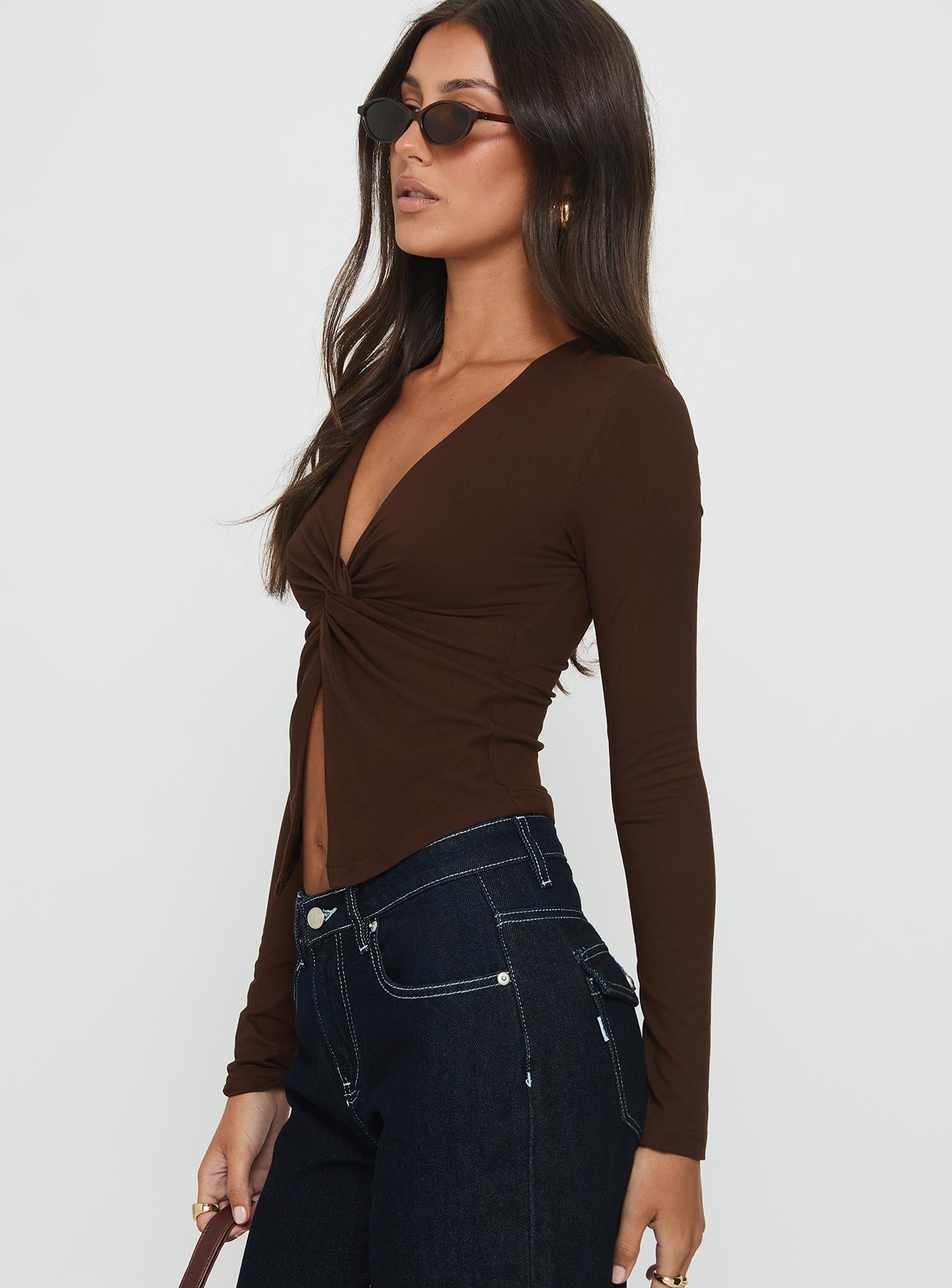 No Hard Feelings Twist Long Sleeve Top Brown - Image 3