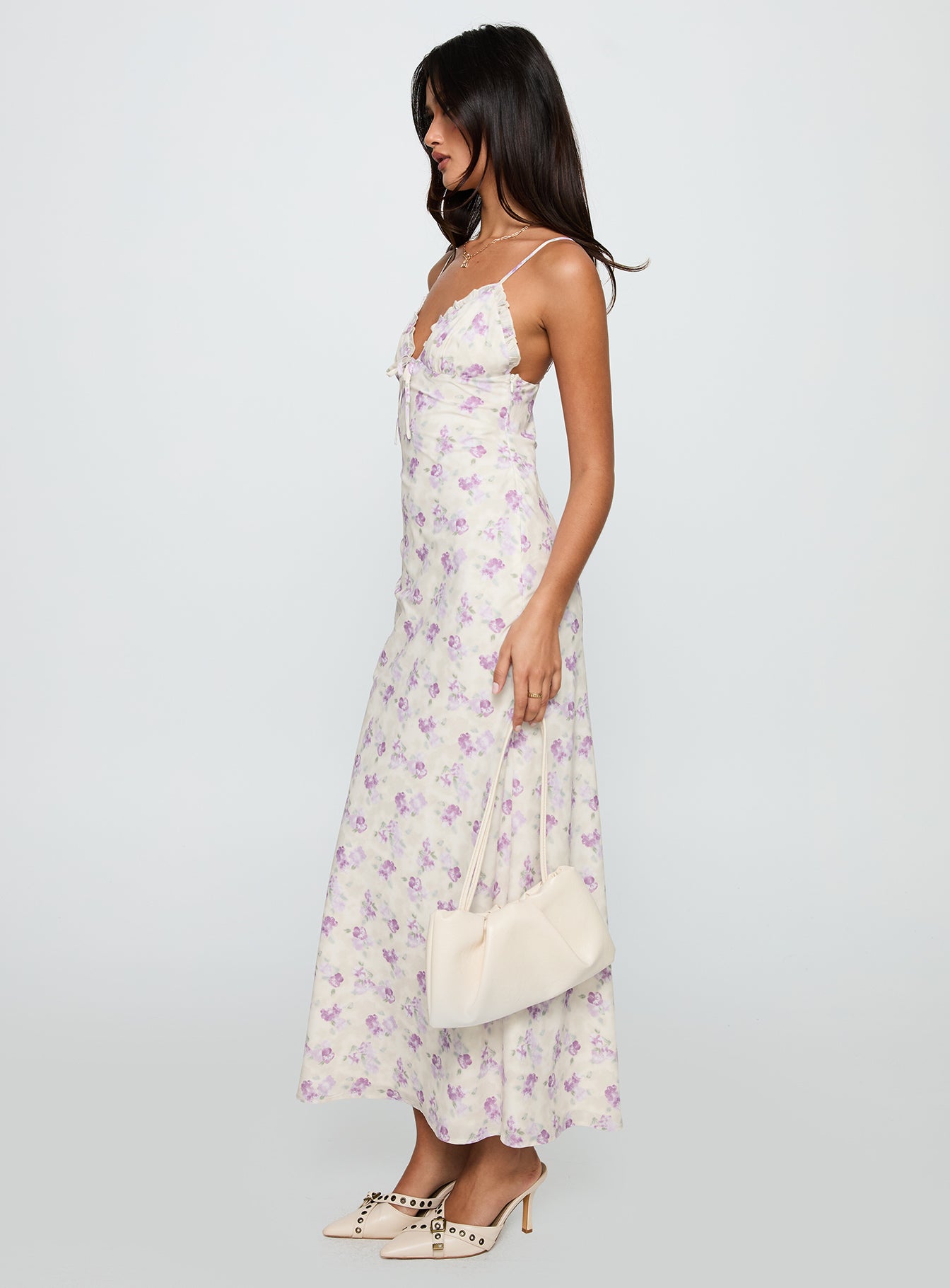 Jessamine Frill Maxi Dress White Lilac - Image 4