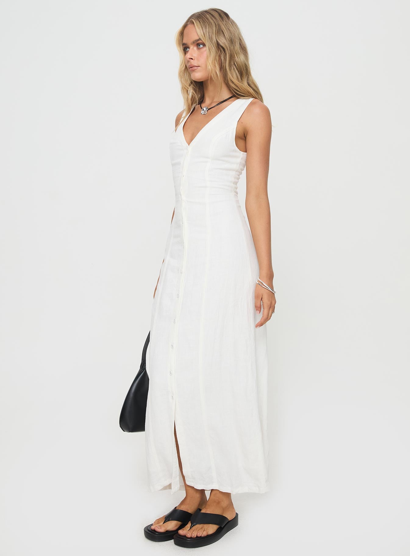 Summer Season Linen Blend Maxi Dress White - Image 4
