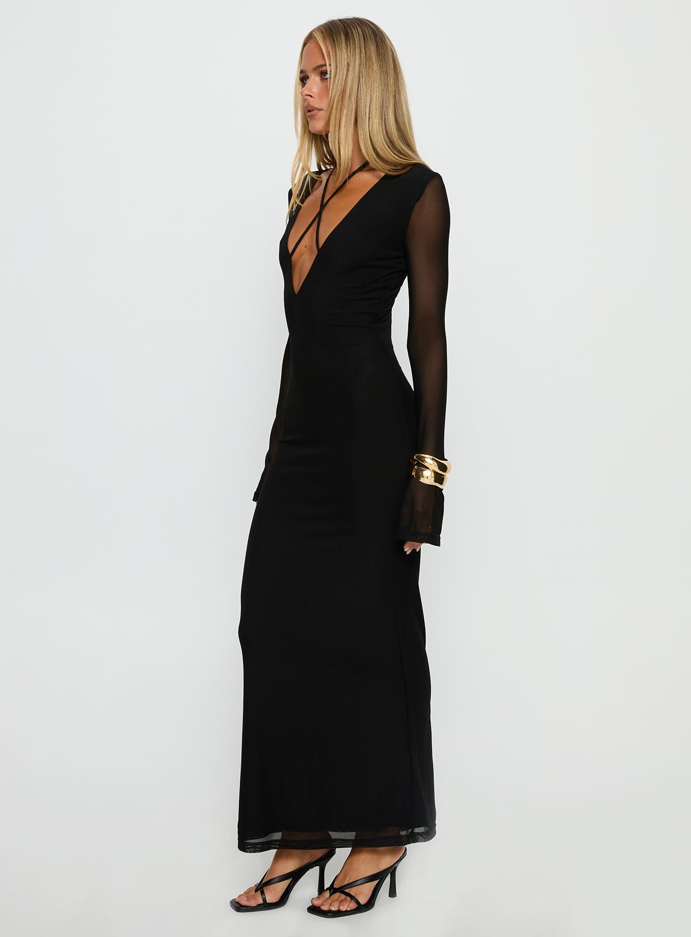 Ariadna Cut Out Long Sleeve Maxi Dress Black - Image 4