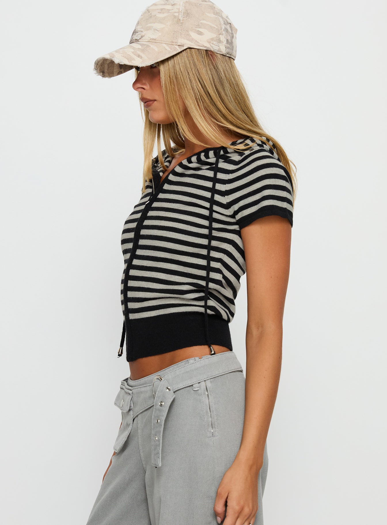 Kahlee Zip Through Hoodie Grey Black Stripe - Image 4