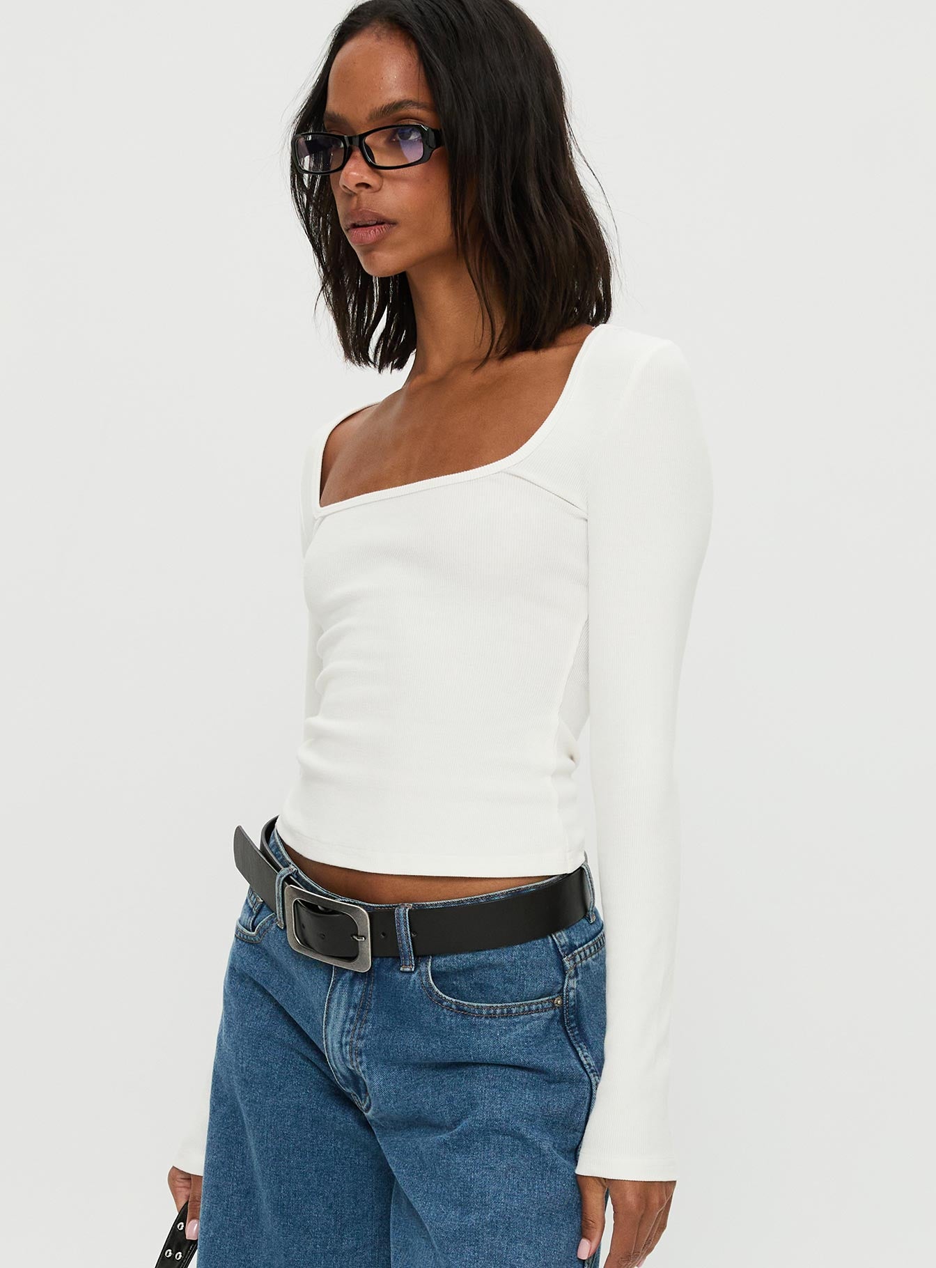 Baseline Rib Long Sleeve Top White - Image 4