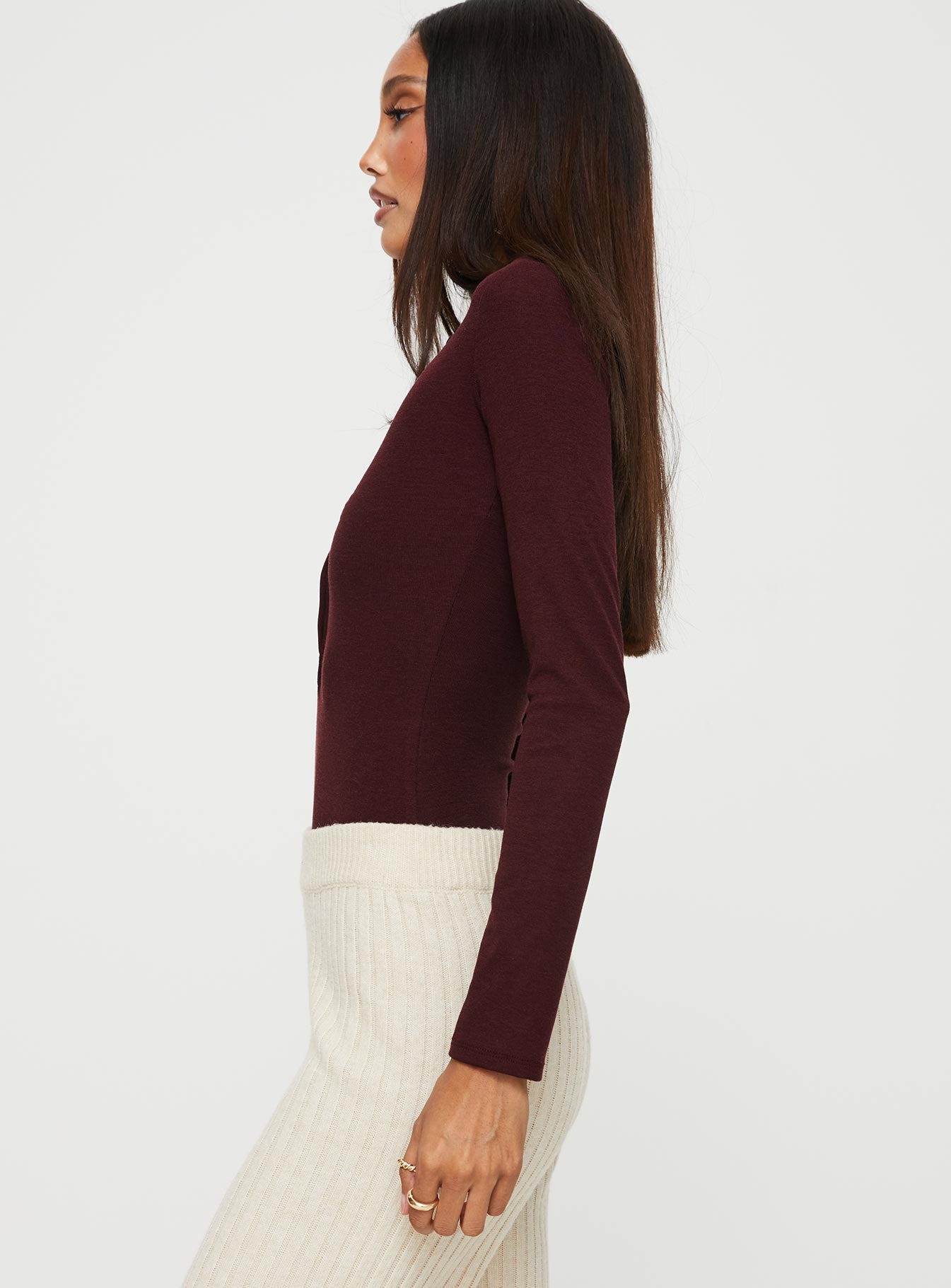 Kandis Long Sleeve Bodysuit Burgundy - Image 4