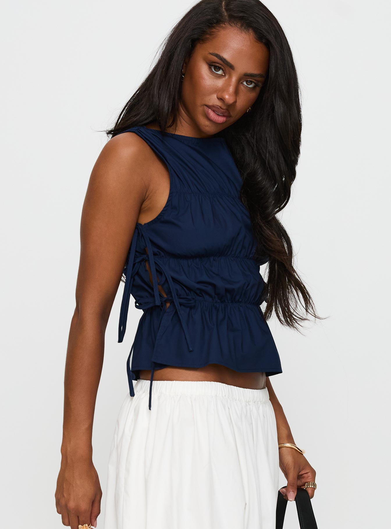 Endless Summers Tie Side Top Navy - Image 5