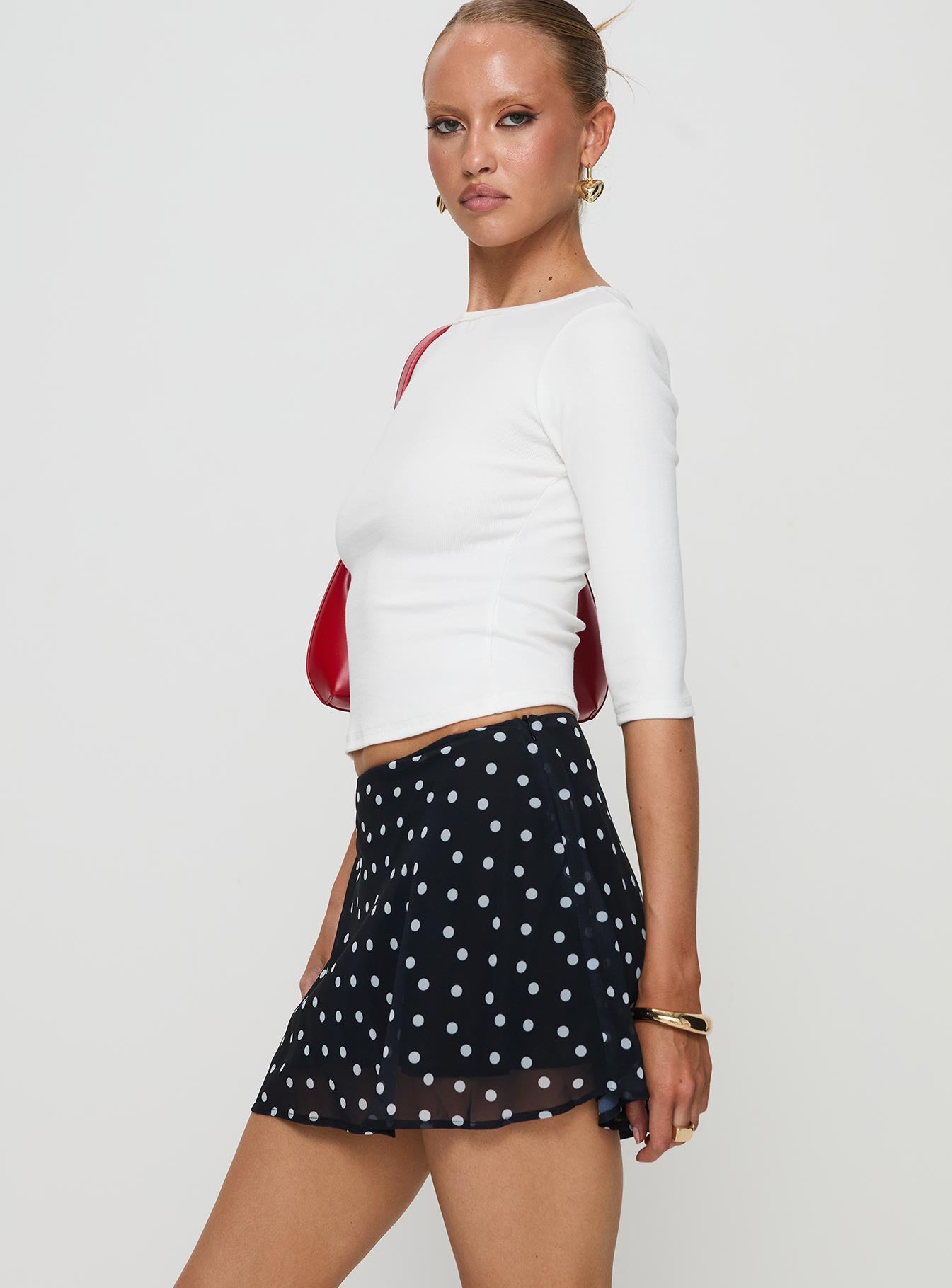 Dapple Bias Mini Skirt Black Polka Dot - Image 4