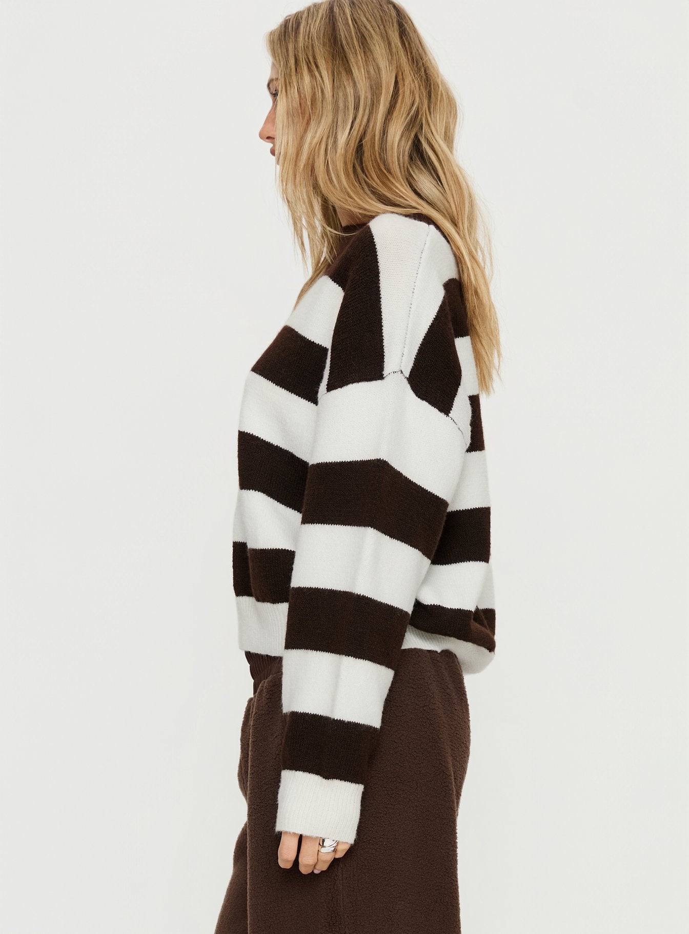 Corlie Crew Neck Knit Sweater Brown Stripe - Image 3
